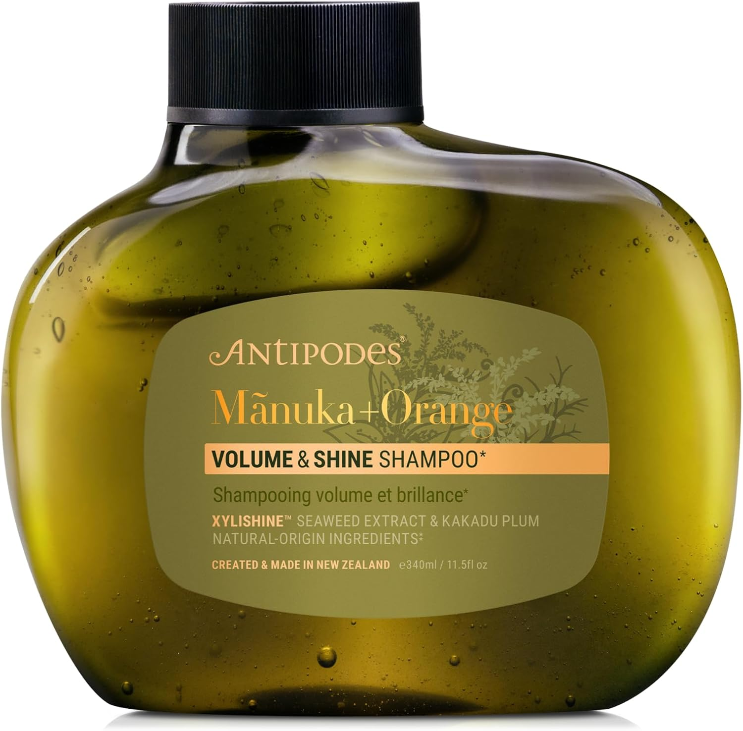 Antipodes Mānuka & Orange Volume & Shine Shampoo | Natural Silicone-Free Shampoo with Xylishine Seaweed, Mānuka Honey & Kakadu Plum | for Fine, Flat or Dull Hair | 340Ml