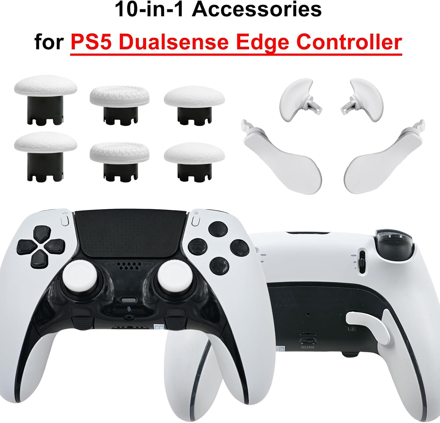 10 in 1 Metal Back Paddles Replacement for PS5 Dualsense Edge Controller,Swappable Thumbsticks Analog Joysticks Kits,Replacement Accessories for PS5 Edge Controller with 4 Paddles,6 Thumbsticks(White) image number 2