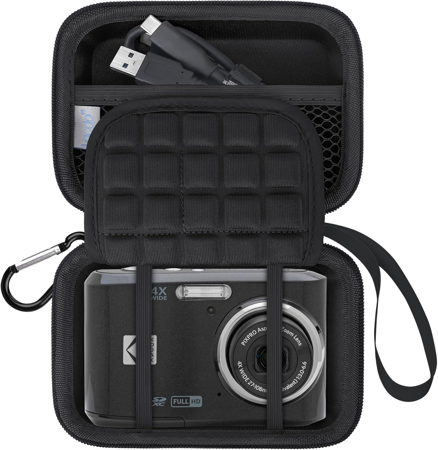 Lacdo Camera Case Compatible with KODAK PIXPRO FZ45 / FZ55 / FZ53 / FZ43 16MP Vlogging Digital Camera, Hard EVA Protective Camera Storage Trave Bag, Mesh Pocket Fit Batteries, USB Cable, SD Card,Black