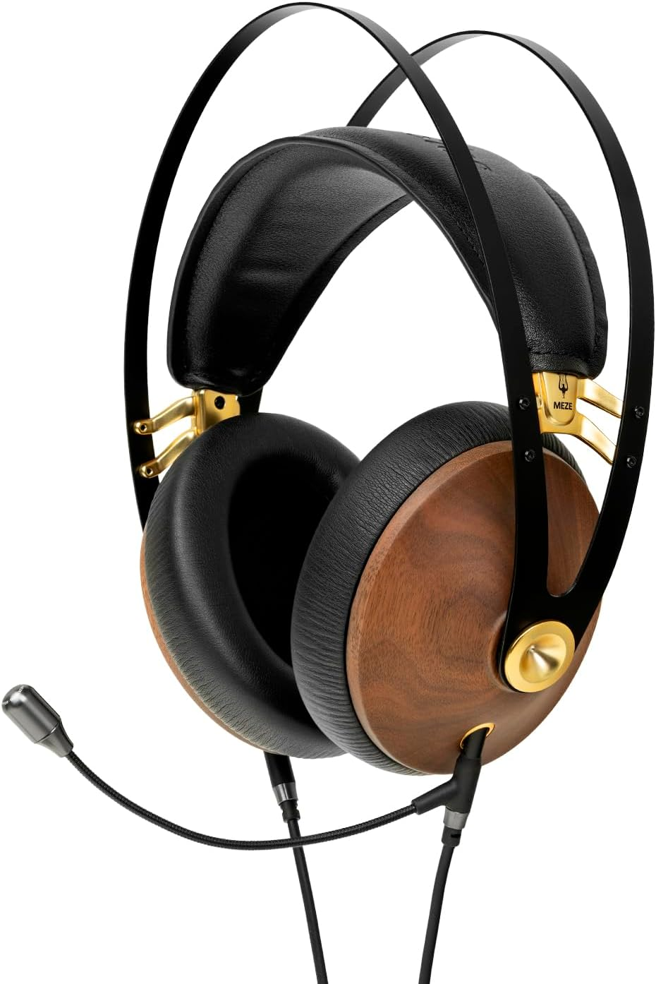 MEZE AUDIO | 99 Classic Walnut Gold & Boom Microphone Headset | Wired Over-Ear Headphones with Boom Microphone and Self-Adjustable Headband | Closed Back Headset for Gaming | Remote Work | Audiophile