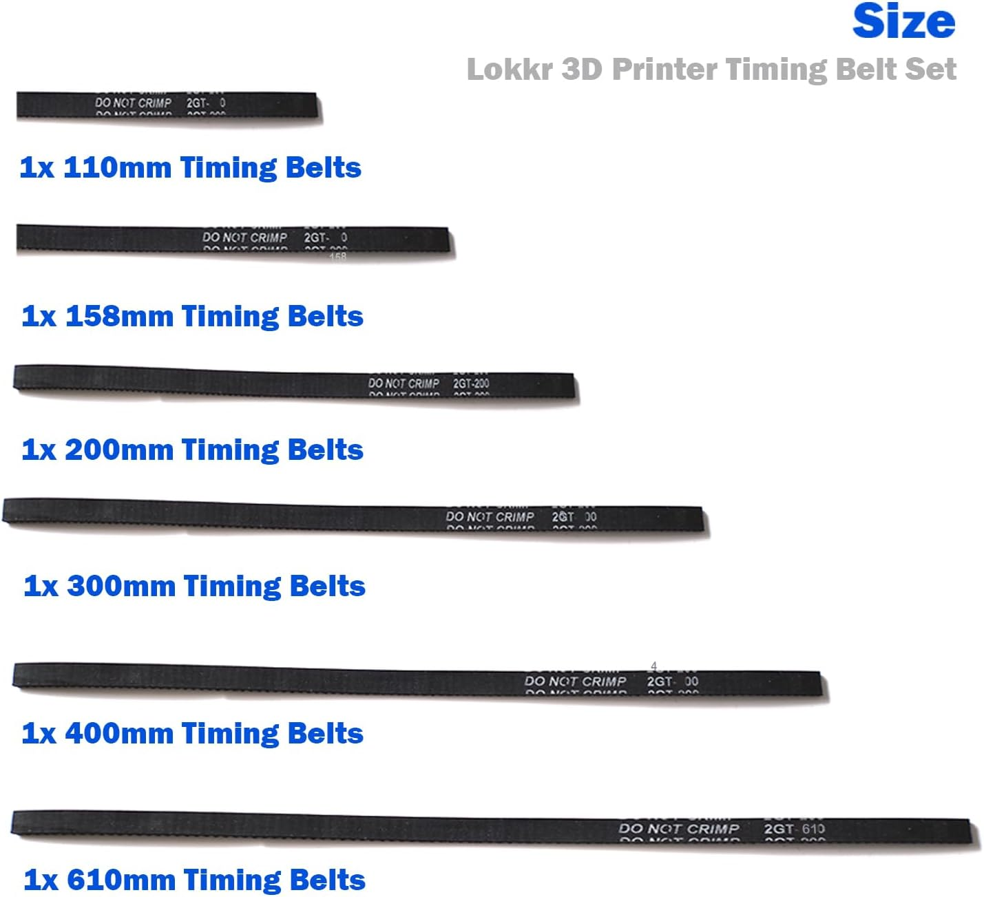 Lokkr 6PCS 3D Printer Timing Belt 2GT-6 Closed Loop Rubber Belt Set, Synchronous Closed Timing Belt, Perimeter 110Mm, 158Mm, 200Mm, 300Mm, 400Mm, 610Mm Width 6Mm for CNC Machine, Motor Belt, 3D Printer - 6Mm 20T Gt2 Timing Pulley image number 6