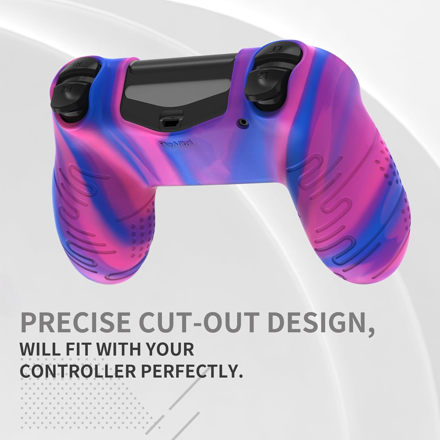 Playvital Line & Dot Pink & Purple & Blue Silicone Cover Skin for Ps4 Controller, Anti-Slip Soft Protector Case Cover with Thumb Grip Caps image number 4