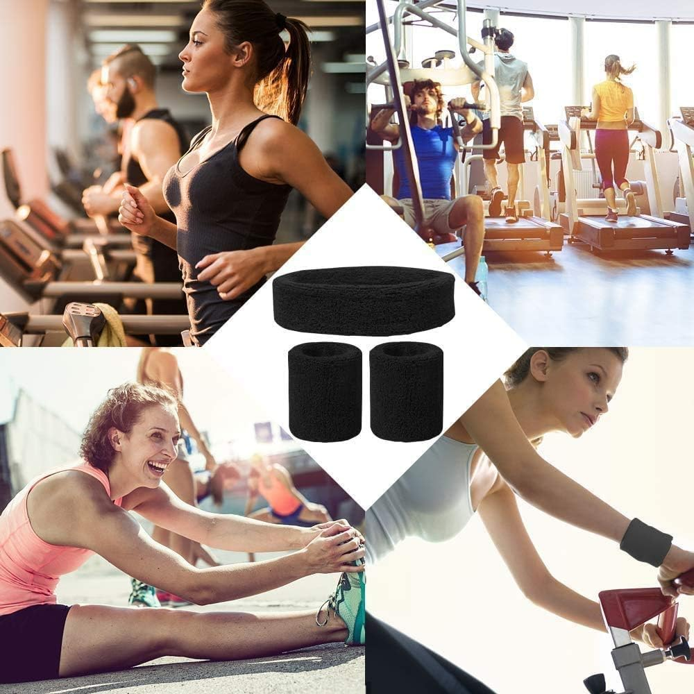 Proxima Direct Sweatbands Set, Including 1 Sports Headband +2 Wrist Sweatbands Sweat Band for Women Men Girls Boys, Super Comfy Sports Sweatband for Gym Workout Yoga Soccer Boxing Tennis - Blue+White+Blue image number 4