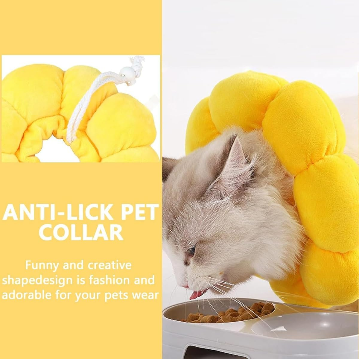 Kiuiom Pet Protective Collar, Cat Recovery Cone, Soft Yellow Cotton, Adjustable Size M (13-27Cm), Sunflower Shape, Anti-Bite, Post-Surgery & Injury Protection image number 5