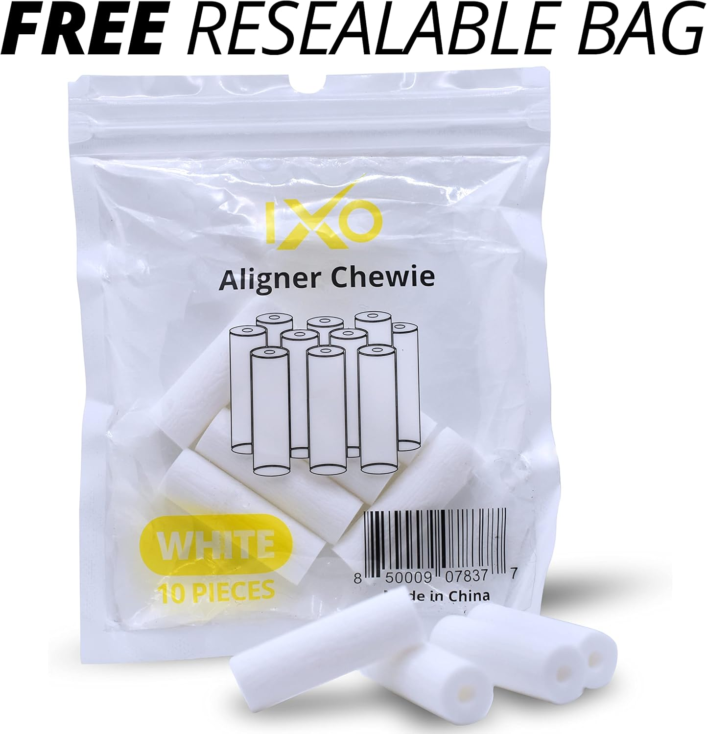 IXO Aligner Seater Chewies for Invisalign Aligners, Unscented, Bulk Pack in Resealable Bag (10 Pcs) (White)
