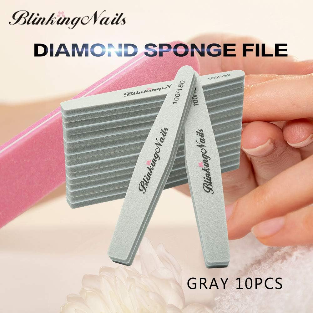 Sponge Nail File and Buffer for Nail Art Care Double Sides Design 100/180 Grit Nail Buffers Blocks for Acrylic Nails Professional Manicure Nail Tools Color Gray Pack of 10Pcs image number 4