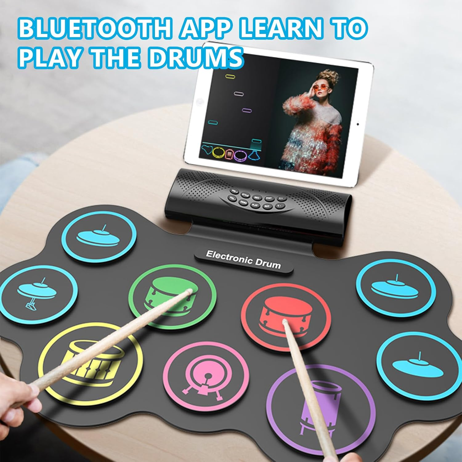 Electronic Drum Set, 9 Practice Drum Pads,Roll-Up Rechargeable Drum Set,Portable Digital Midi Practice Drum Pad for Beginners, Plus image number 2