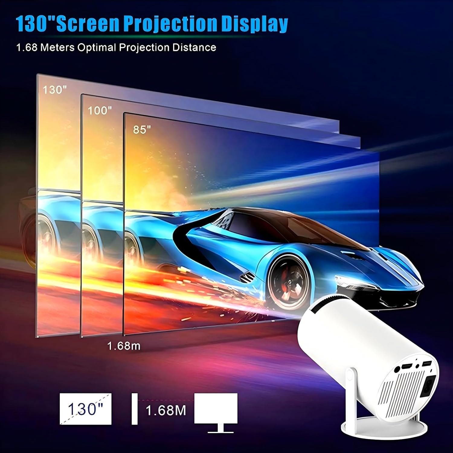 Mini Projector 1080P 4K Support with Wifi 6 & Two-Way Bluetooth 5.2, Portable HY300 Pro+ Smart Projector Manual Focus, 180&deg; Rotatable, Movie Home Bedroom Outdoor Projector for Phone, Laptop, PC, Black - White image number 3