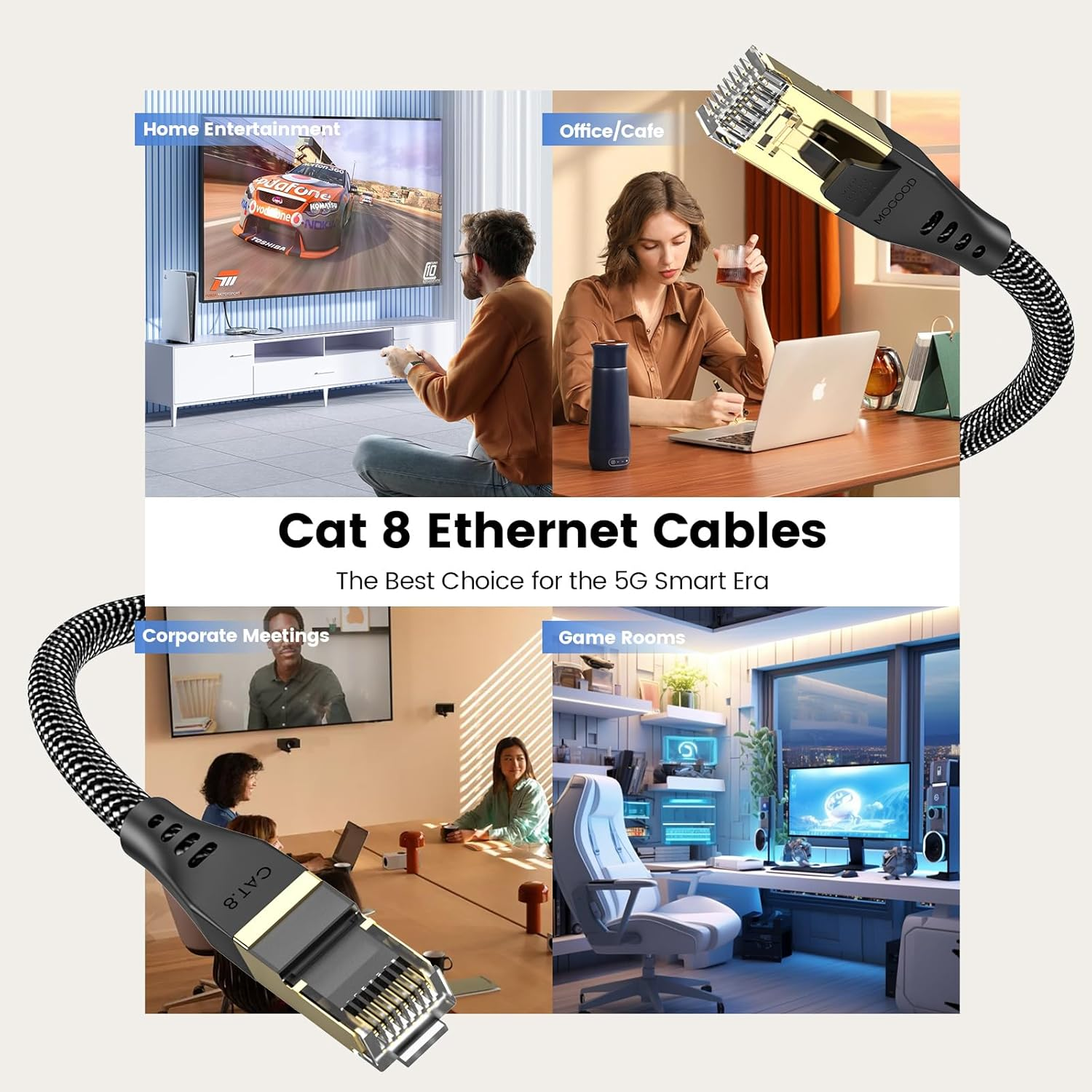 MOGOOD Cat 8 Ethernet Cable, 5M 40Gbps/2000Mhz High Speed Network Cable, STP RJ45 Gigabit Gold Plated Patch Cable Cat 8 LAN Internet Cable for PS4/5, Xbox, Modem. image number 1