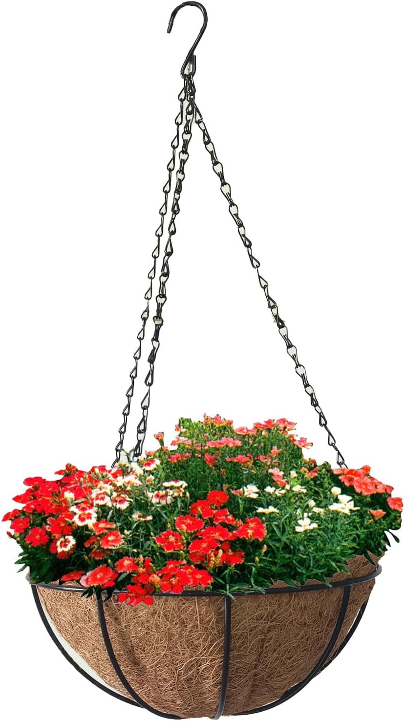 Outdoor Baskets for Plants, Wrought Iron Hanging Basket, 8/12 Inch Flower Basket for Hanging with Insert, Flower Pot Plant Holder, round Plant Holder for Wall, Window (12 Inch) image number 5