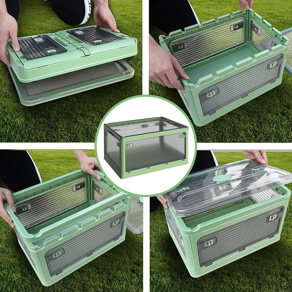 Stackable Storage Bins with Lids,Multi-Opening Storage Box，Stackable Bins with Lids and Wheels for Clothes, Snacks, Toys & Books, Collapsible Container for Home Office Outdoor Dorm (Green) image number 3