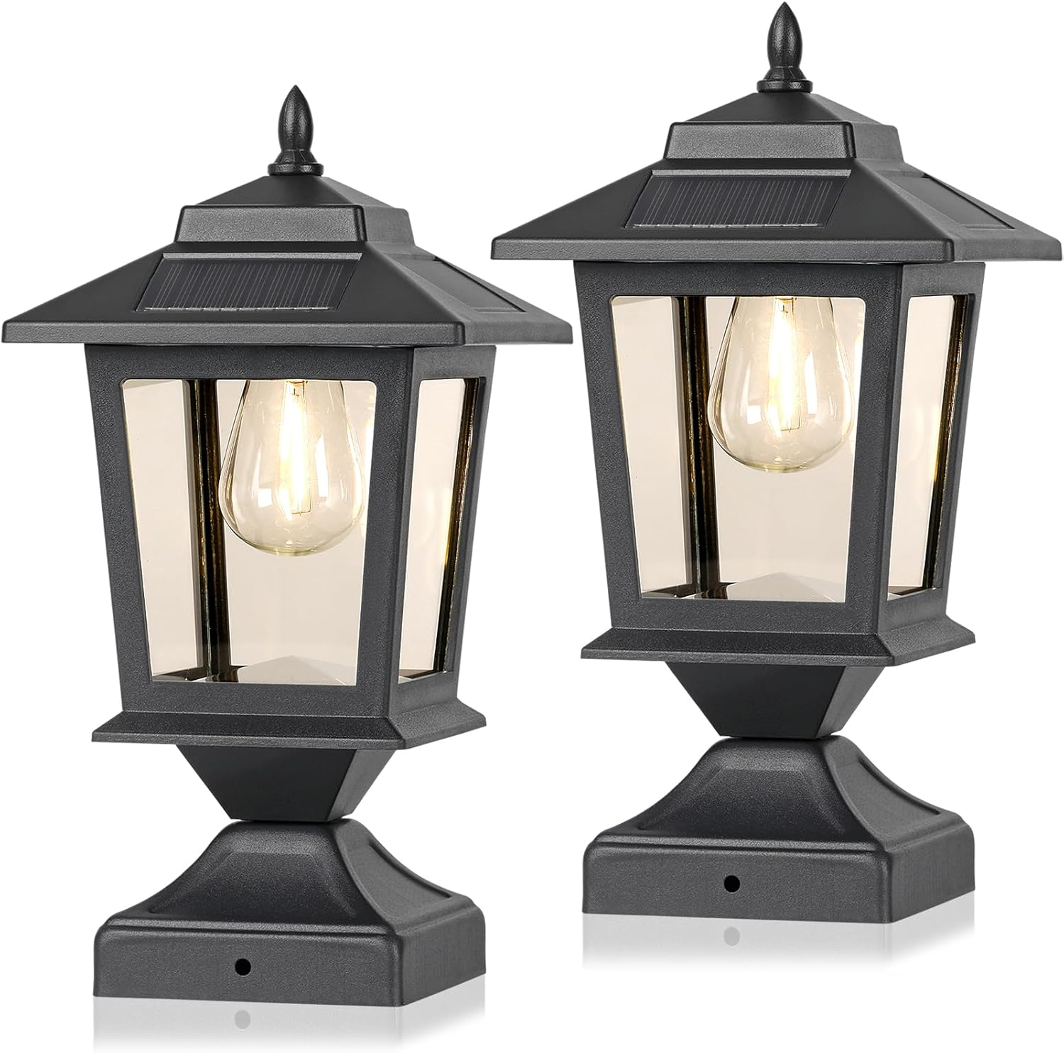Solar Post Cap Lights,Waterproof Solar Outdoor Light for 4X4 Wooden Posts, Solar Lights with Glass Shade for Deck Fence Patio Post Decor,Matte Black (2 Pack) image number 6