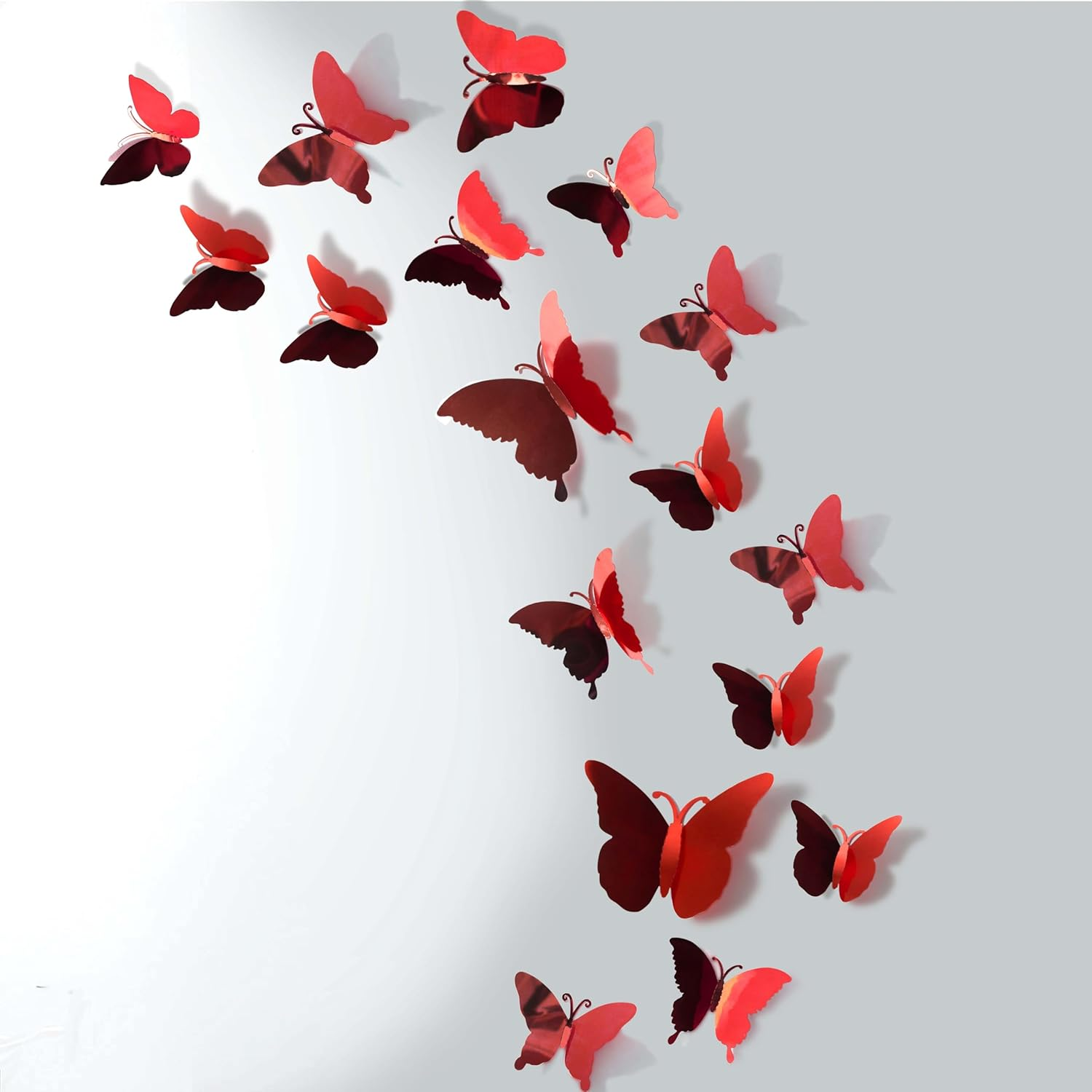 3D DIY Mirror Metallic Butterfly Wall Decor, Red, 48Pcs 4 Styles 3 Sizes, Removable Stickers Wall Decor Room Mural for Party Cake Decoration Kids Bedroom Nursery Classroom Wedding Decor DIY&hellip;
