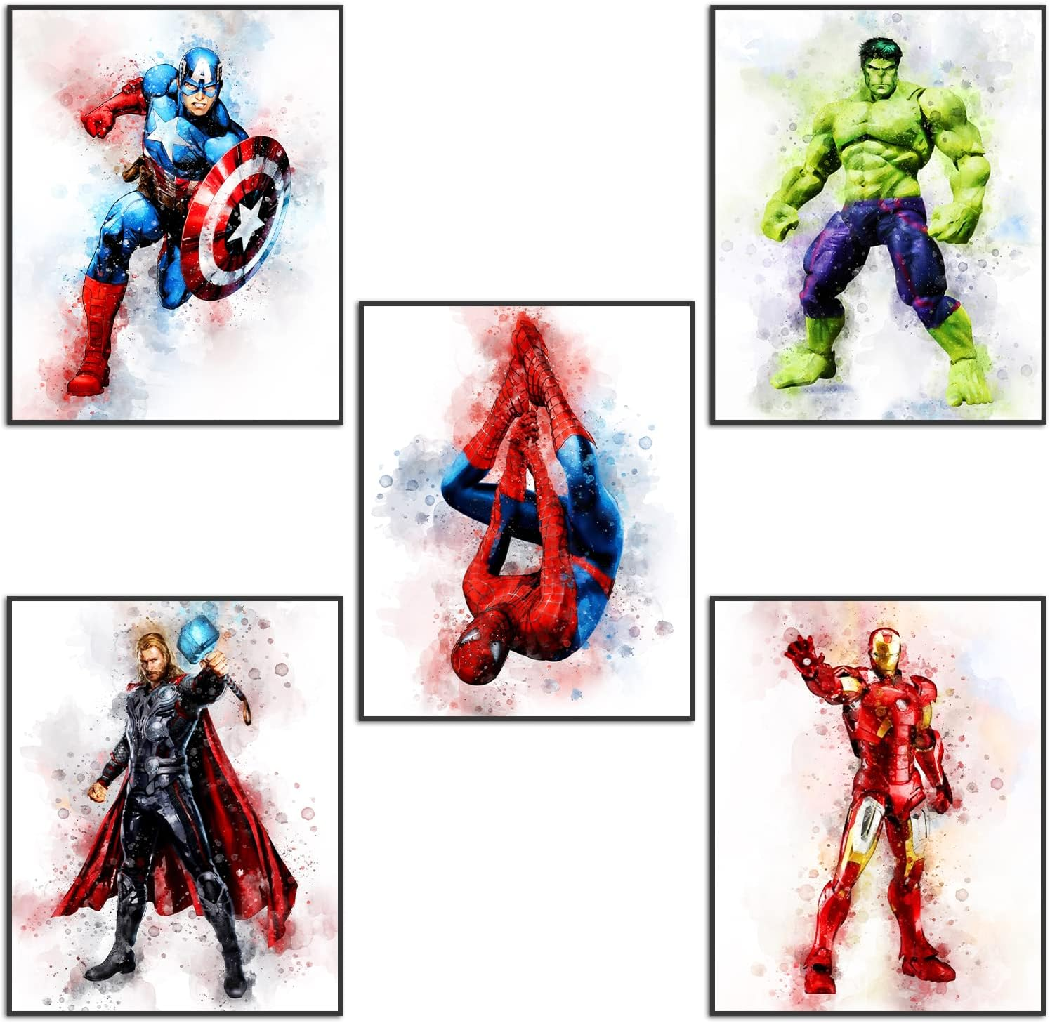 Nilem Design Superhero Watercolor Posters Room Decor for Boys - Wall Art Set of 5 Unframed (8''X10'') for Nursery, Kids Bedroom image number 5