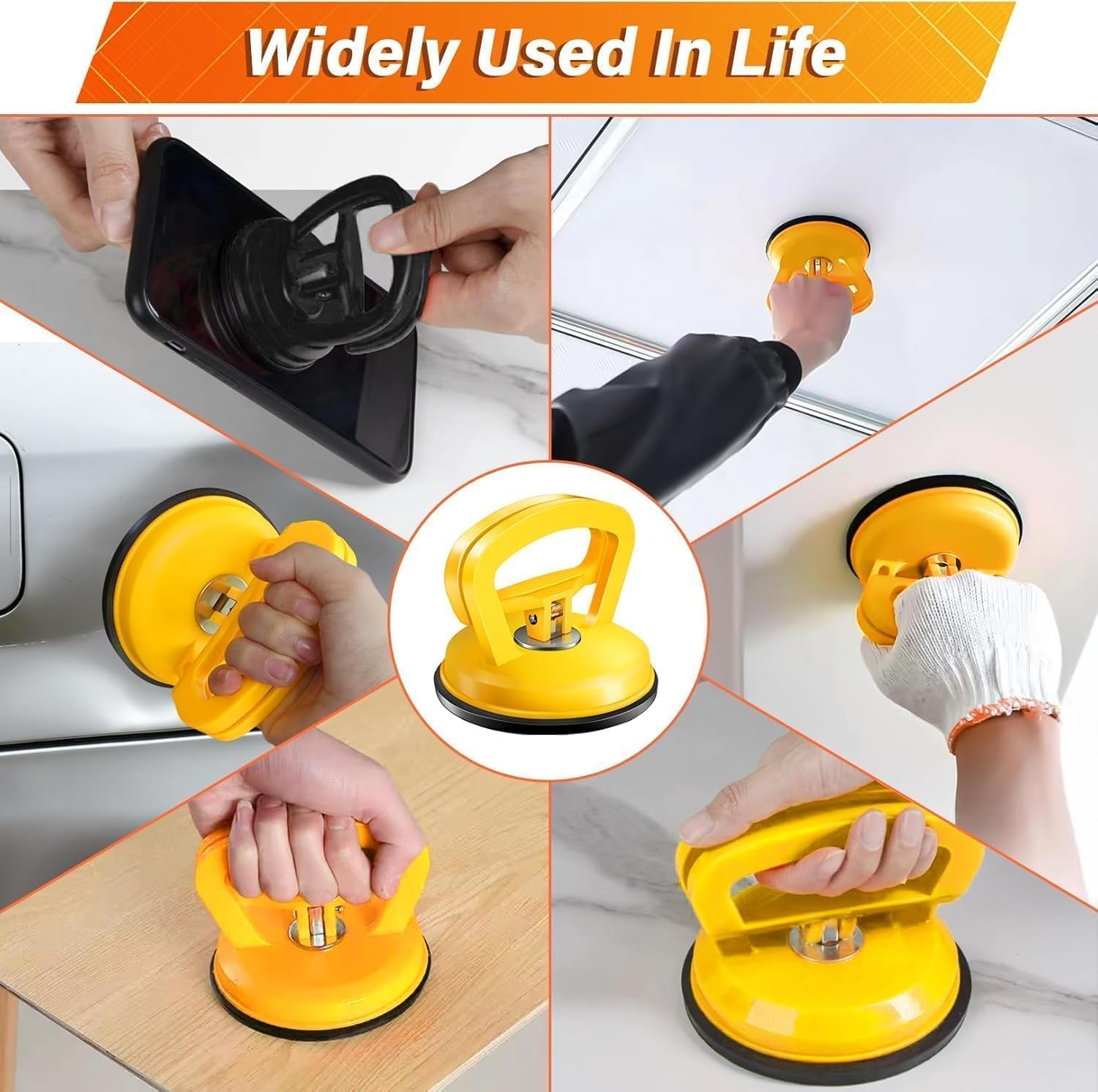 Dent Puller,3 Pack Car Dent Puller Car Dent Removal Kit Suction Cup Dent Puller Dent Remover Tool and Dent Repair Kit for Cars Body,Glass,Screen,Tiles Lifting,Objects Moving (Yellow+Black) image number 1