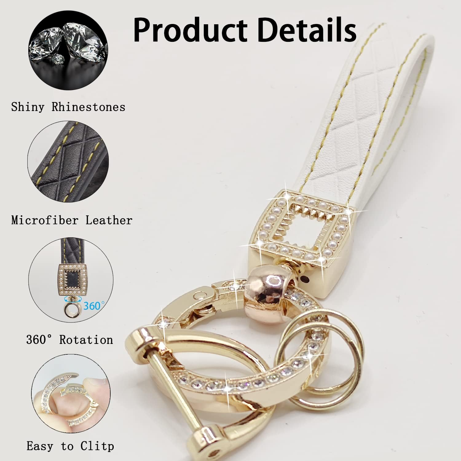 Daemson Microfiber Leather Car Keychain, Bling Diamond Keychains for Women, Car Key Fob Holder with 360 Degree Rotatable - Blue image number 5