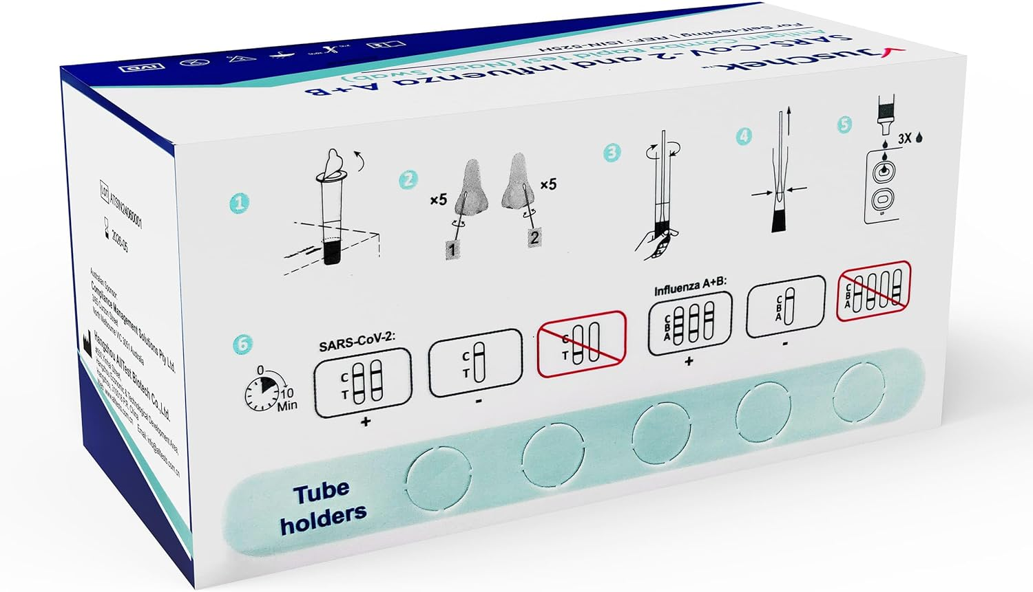 Juschek 3-In-1 Combo Test 5 PACK, Influenza Flu A+B and COVID-19 Rapid Antigen Test Kit - Nasal Swab image number 1