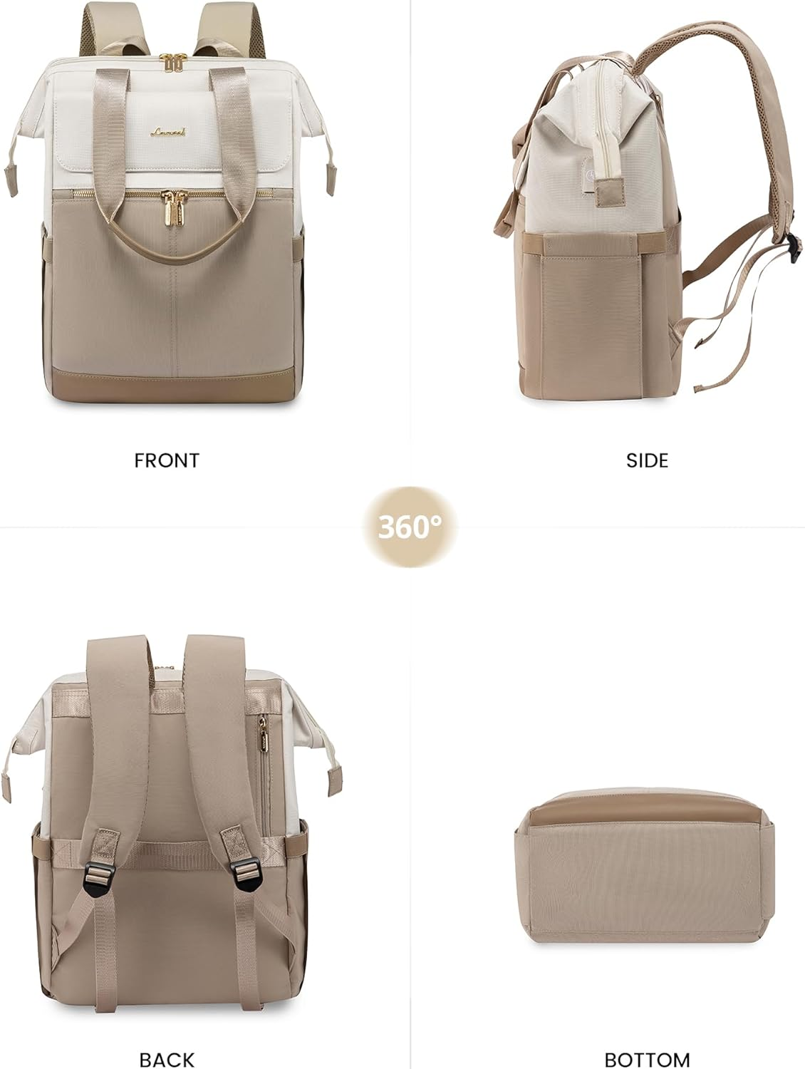 LOVEVOOK Backpack Womens, 15.6 Inch Laptop Rucksack Bag for Ladies, Waterproof Daypacks for Office Teacher Nurse, Fashion School Bags with USB Port for Work University Travel Business - Beige  Khaki image number 5