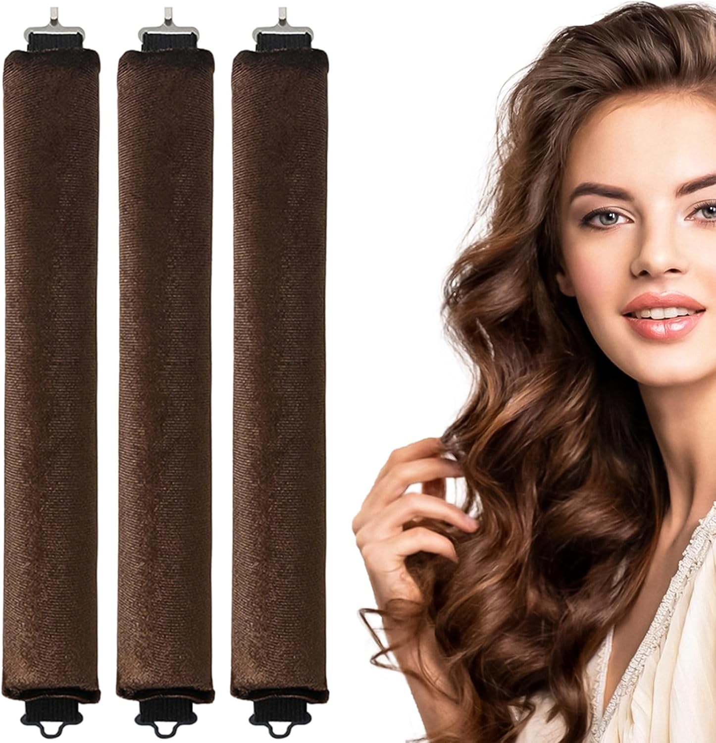 TULOBI 3Pcs Heatless Hair Curler, Overnight Heatless Curls Overnight Blowout Rods Flexi Rods with Hook, Soft Velvet Hair Curlers to Sleep in No Heat Curling Headband for Women Girls Long - Pink