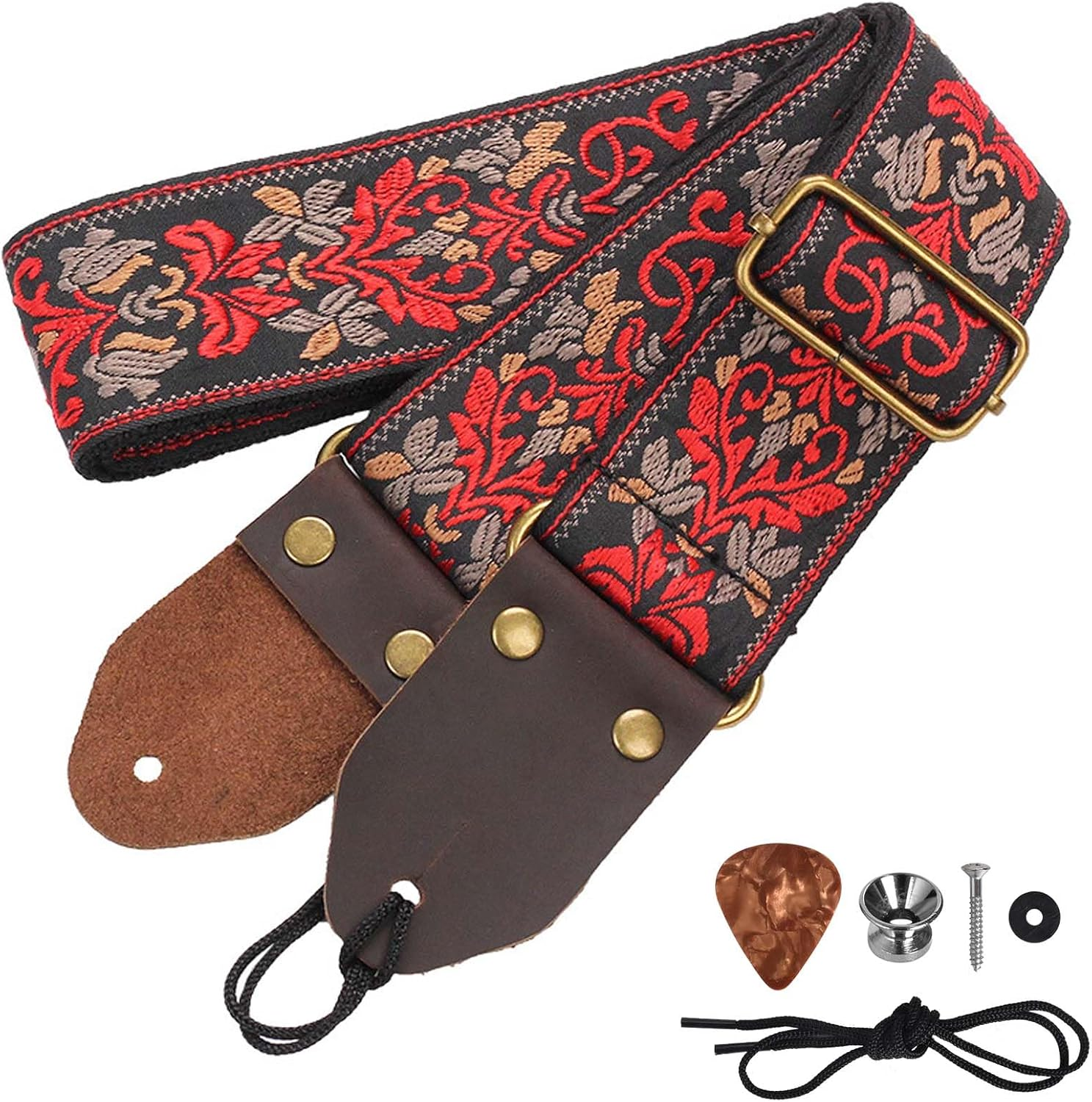 Guitar Strap, Electric Acoustic Guitar Strap Guitar Straps with Leather Ends Adjustable Guitar Shoulder Belt, Nylon Personalised Guitar Strap Checkerboard Guitar Strap for Adult & Kids image number 6