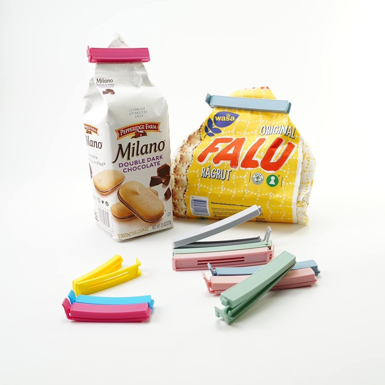 MOLANLY 34 PCS Plastic Chip Clips for Food Packages, Curved Design Sealing Bag Clips for Food, Kitchen and Home, 2 Sizes(4.3Inch X 20, 3.1Inch X 12) image number 5