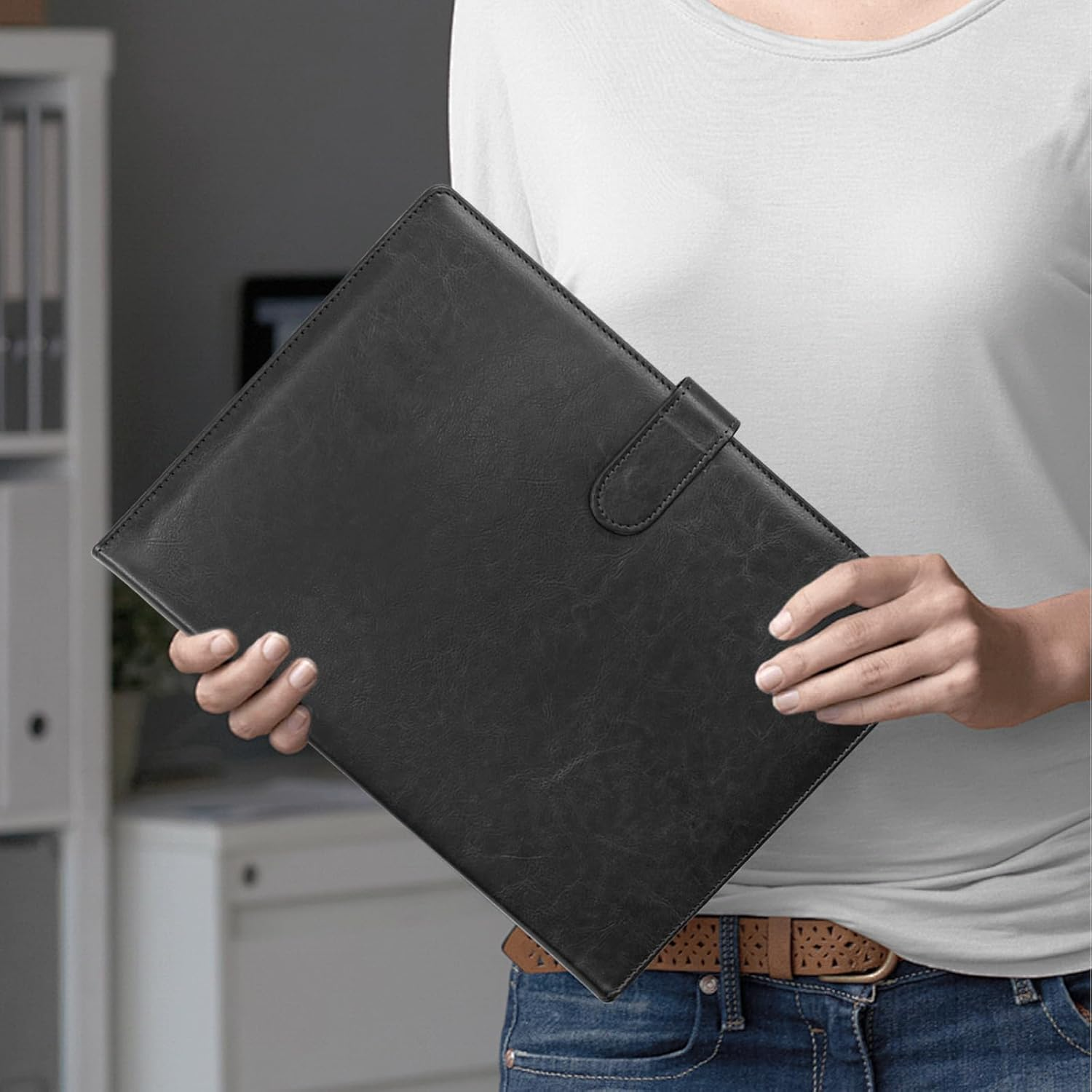 VANRA Padfolio Clipboard Folder Leather Portfolio Binder Organizer Interview Resume Folder for Papers Legal Document A4 Letter Size Writing Pad Notepad Clip Boards with Business Card Holder (Black)