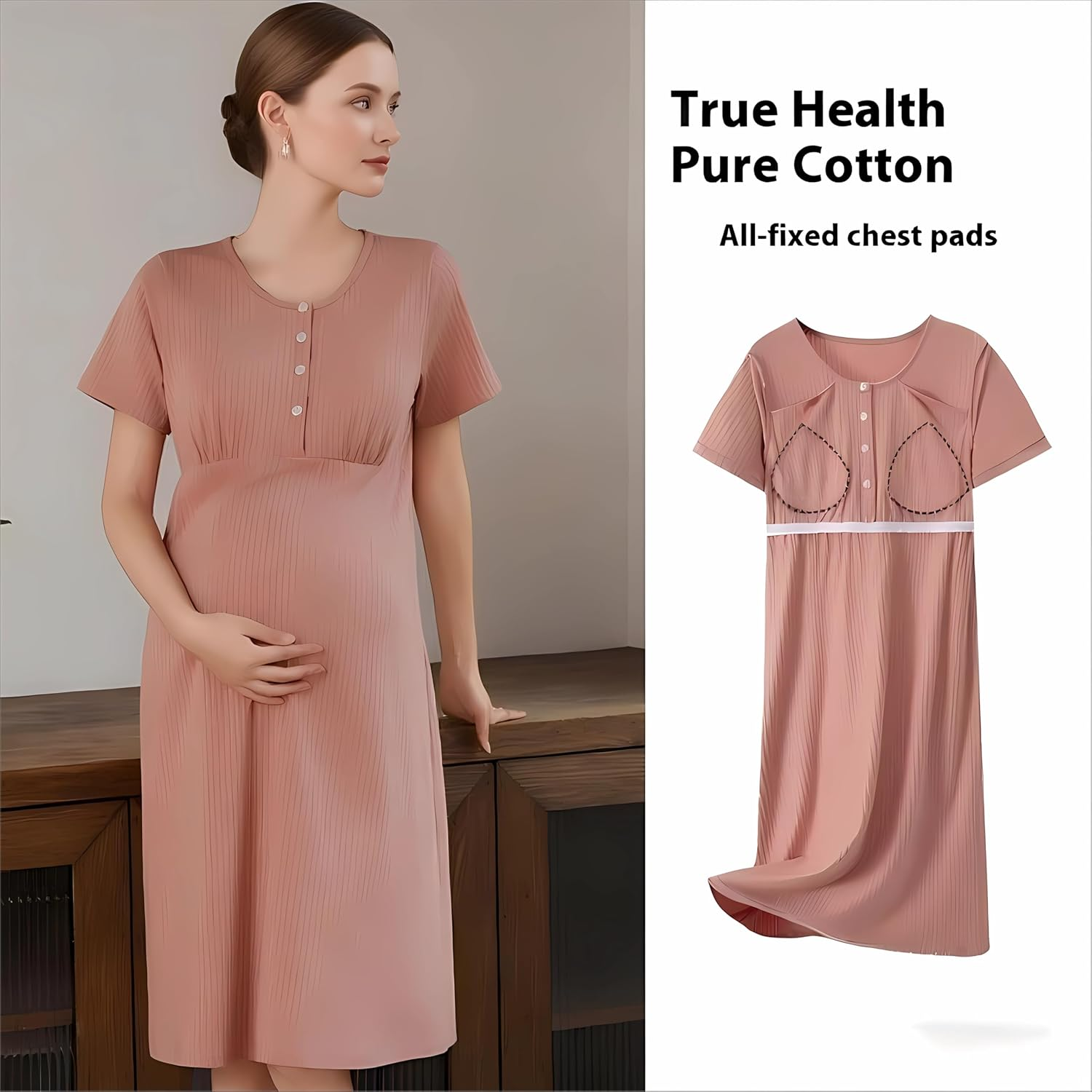 Women'S Loose Fit V-Neck Sleep Shirt - Home Short Sleeve Pajama Dress image number 5