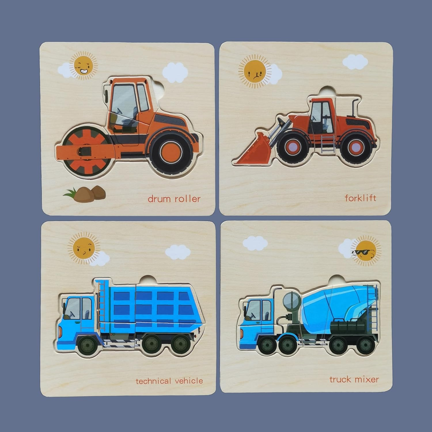 Toddler Puzzles,Set of 8,Wooden Jigsaw Puzzle for 2 3 4 Year Old Baby Boy or Girl,Toddlers Gift,Preschool Learning Educational Toy [Color & Shape Cognitive Skill],Construction Vehicle Puzzle image number 2