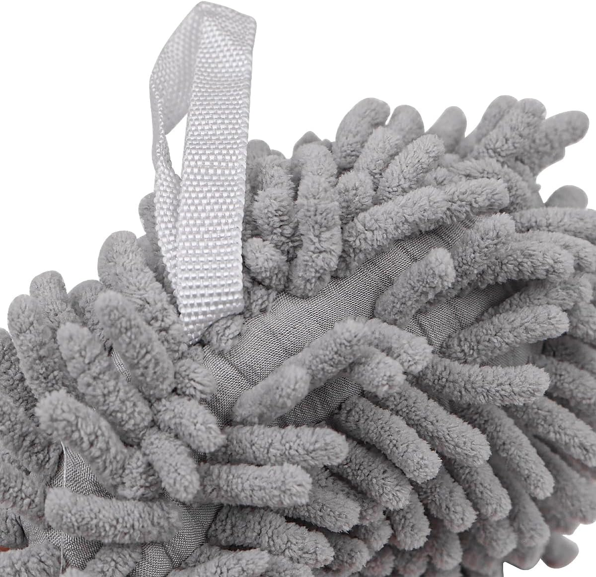 2 Pcs NUZAMAS Chenille Hand Towels Fuzzy Ball Towel White and Gray Fast Drying Handball Absorbent Soft Towel Hanging Towel for Kitchen Bathroom image number 4