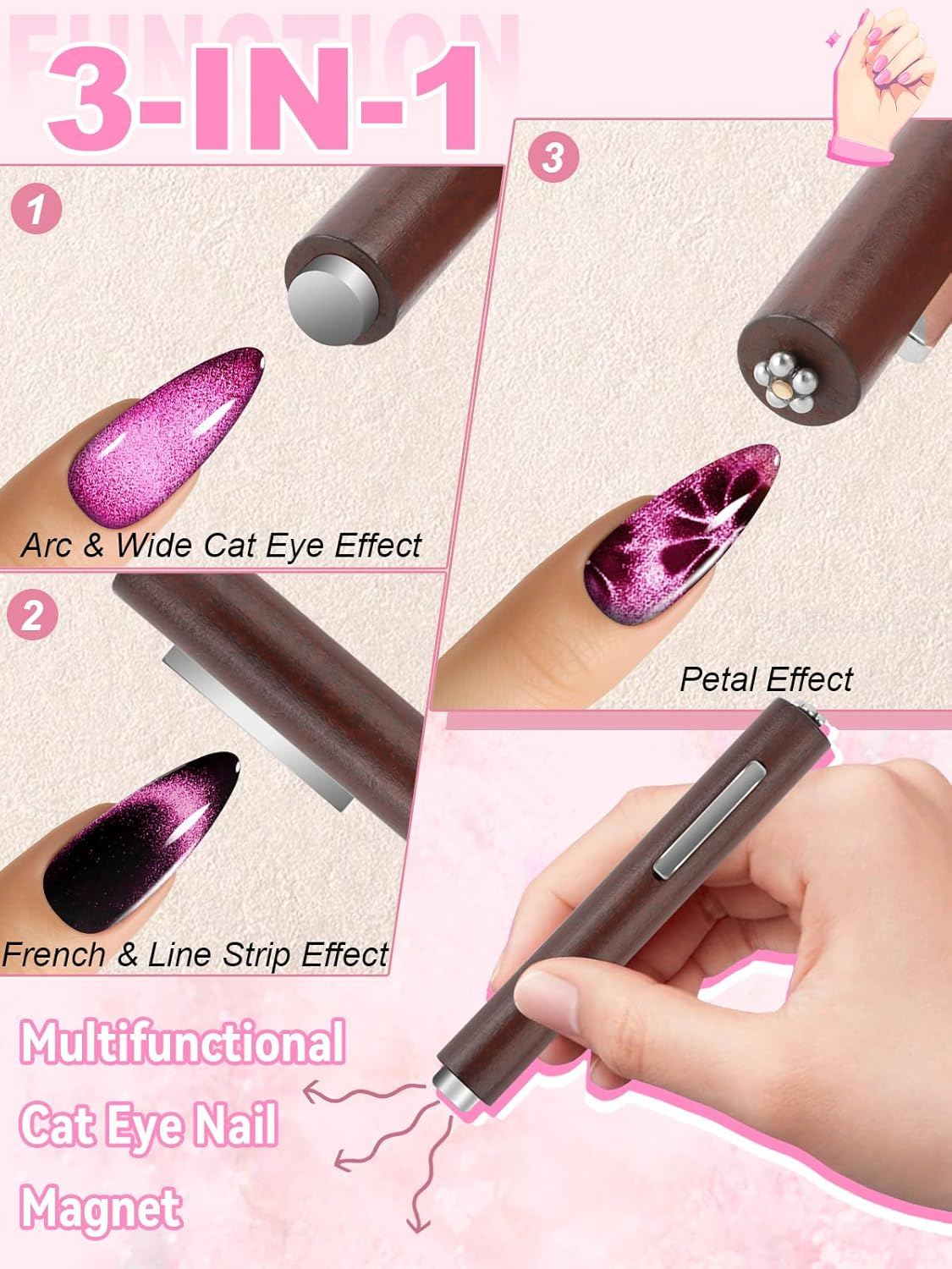 54PCS Cat Eye Nail Magnet Set, EBANKU Cat Eye Gel Nail Polish Magnet for Nails, 3 in 1 Magnets for Cat Eye Gel Polish, Cat Eye Magnets Sticks Nail Design Tools Nail Art Accessories image number 3