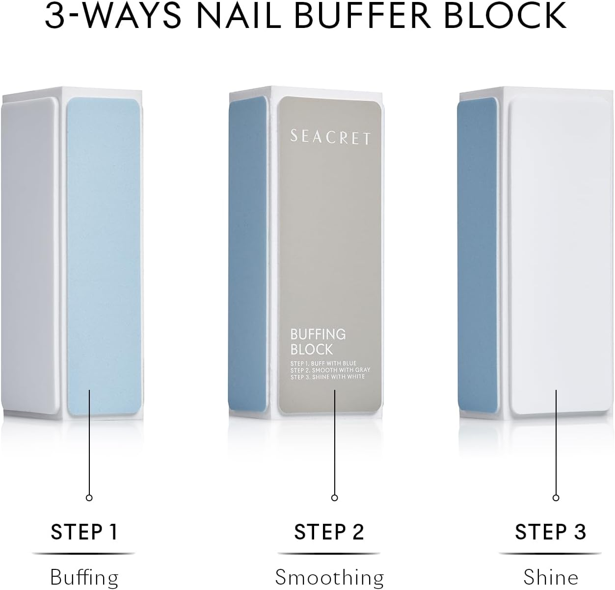 SEACRET - Professional Nail Buffing Block. 3 Ways Buffing Block the Secret for Shiny Nails. Manicure & Pedicure - Pack of 2 image number 1