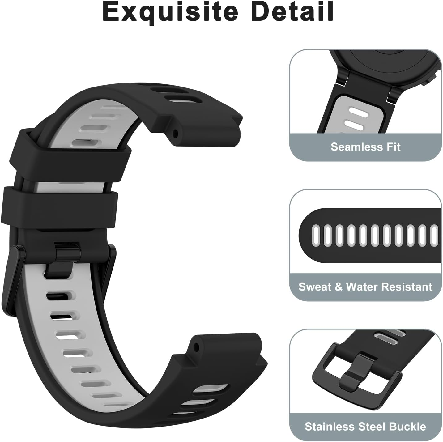 Silicone Band for Garmin Forerunner 735XT Band/Forerunner 220 230 235 630 620, Adjustable Sport Replacement Straps Watch Bands Men Women for Garmin Approach S5 S6 S20 - Black /Gray image number 5