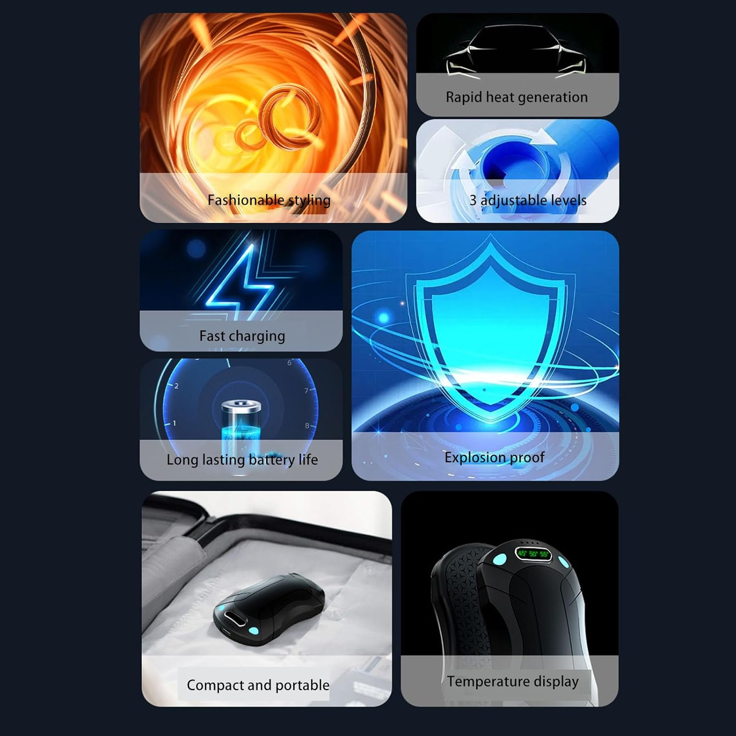 Magnetic Rechargeable Hand Warmers 2 Pack, 3 Level Temperature Control Portable Pocket Heater, 2500Mah Split Electric Handwarmers, for Camping,Golf,Travel