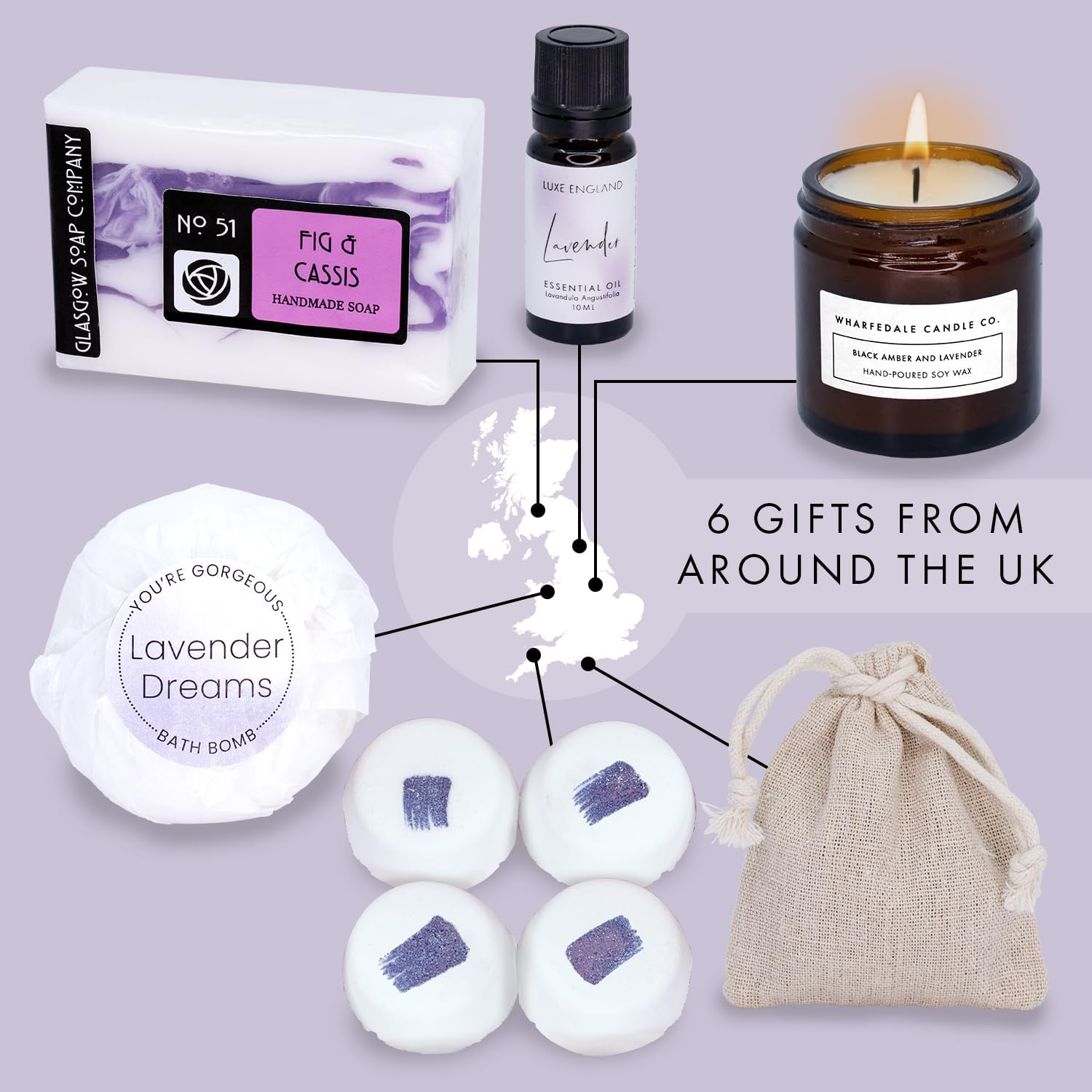 Luxe England Pamper Hamper - Relaxation Gifts for Women: Candle, Soap, Essential Oil, Bath Bomb, Shower Steamers & Lavender by Luxe England image number 6