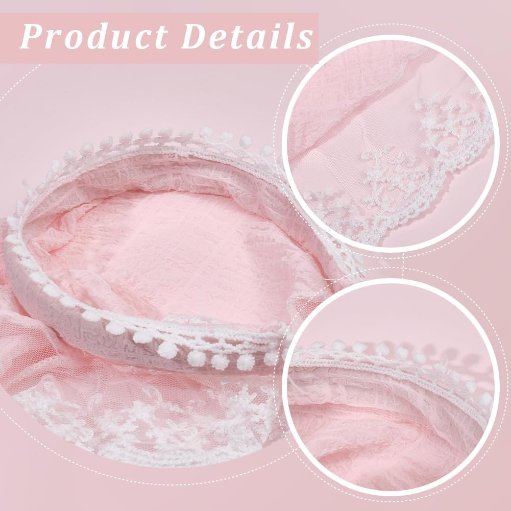 CABODYALS 2 Pieces 2 Colours Lace Hair Bandana Boho French White Pink Vintage Cute Soft Headscarf Non-Slip Summer Scarf Headscarf for Women Bridal Wedding Party Styling Dress Accessories image number 3