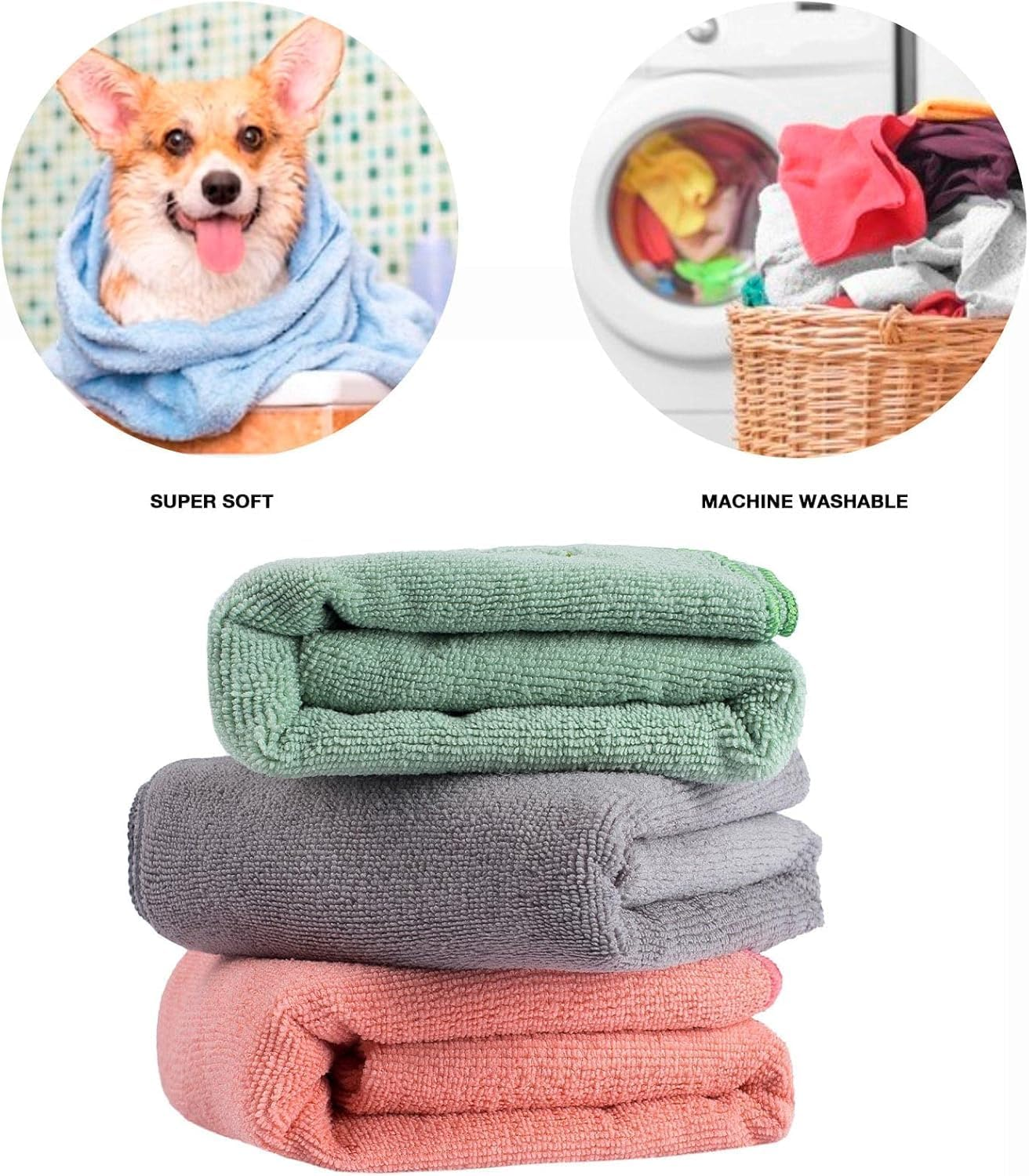 Quick Dry Dog Bath Towel, Pack of 3 Large 100X50Cm Microfiber Pet Towels,Super Absorbent Cat and Puppy Shower Essentials image number 4