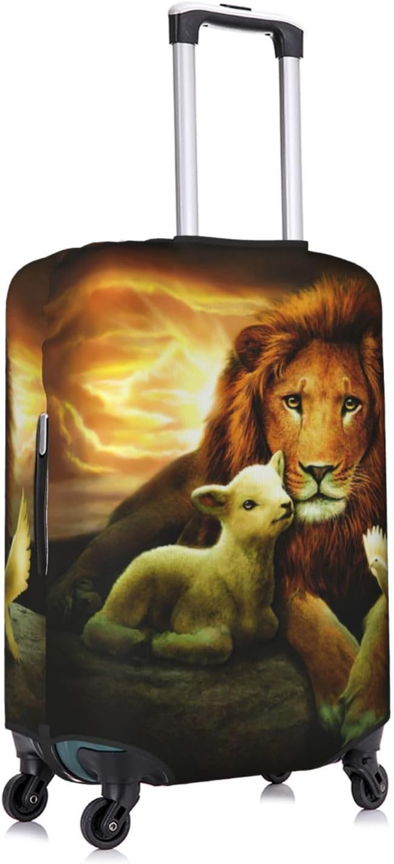 Odddot Sunset Lion Lamb Bird Print Travel Luggage Cover,Suitcase Protector Cover, Washable Baggage Covers,For 18-32 Inch Luggage, Sunset Lion Lamb Bird, Large image number 3