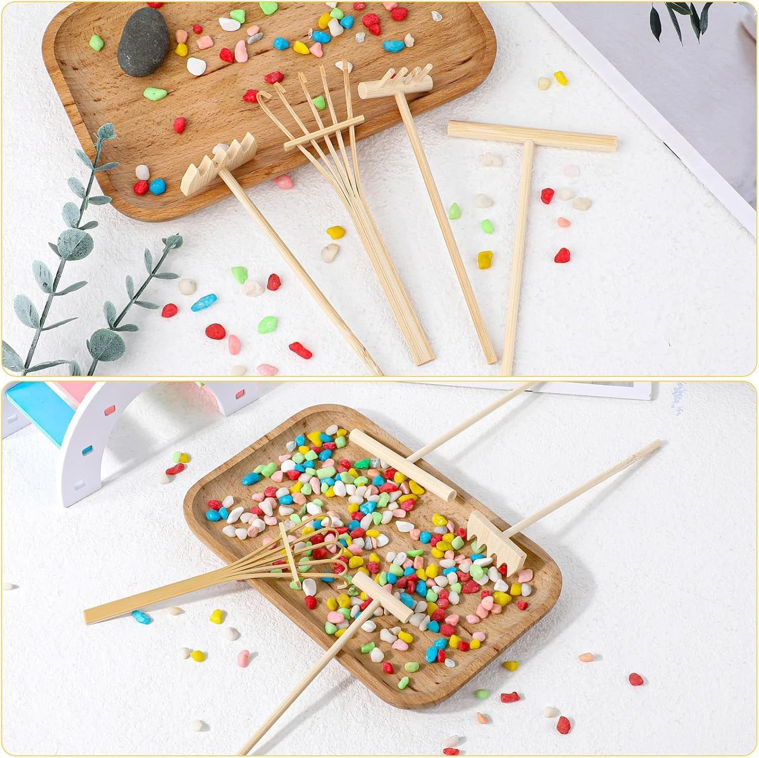Mini Zen Garden Sand Rakes Set, 4 Pieces Tabletop Rock Garden Tools,Mini Sand Stamp Rakes,Zen Garden Bamboo Sand Rake Set,Tiny Zen Garden Rake Beach Zen Garden Rake Set image number 3