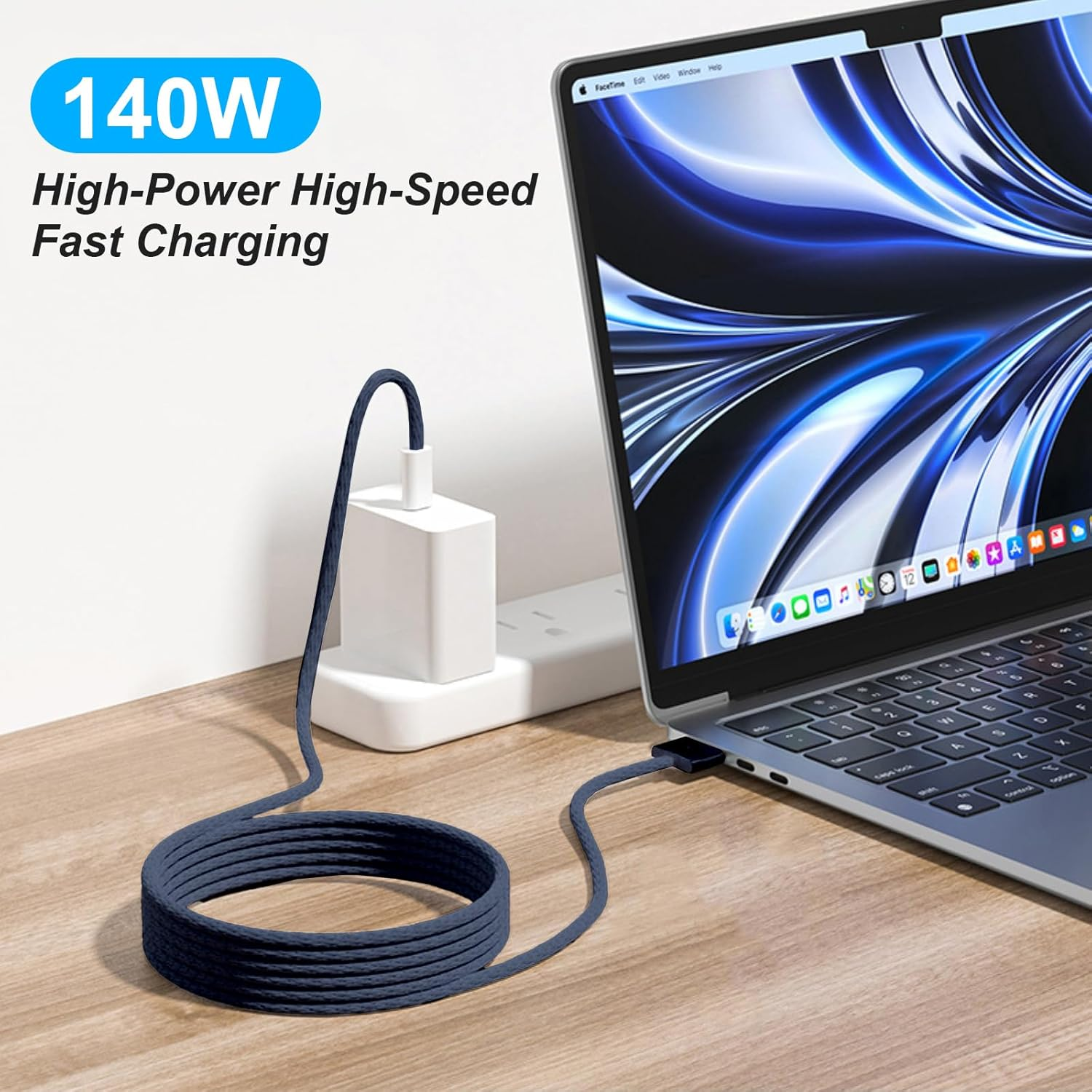 UOEPOWA 2M Data Cable Type-C to Magnetic 3 Cable, Compatible with 2021/2022/2023/2024 Macbook Laptops, 140W Safe Charging Cable, Durable Cables Compatible with Macbook (Blue)