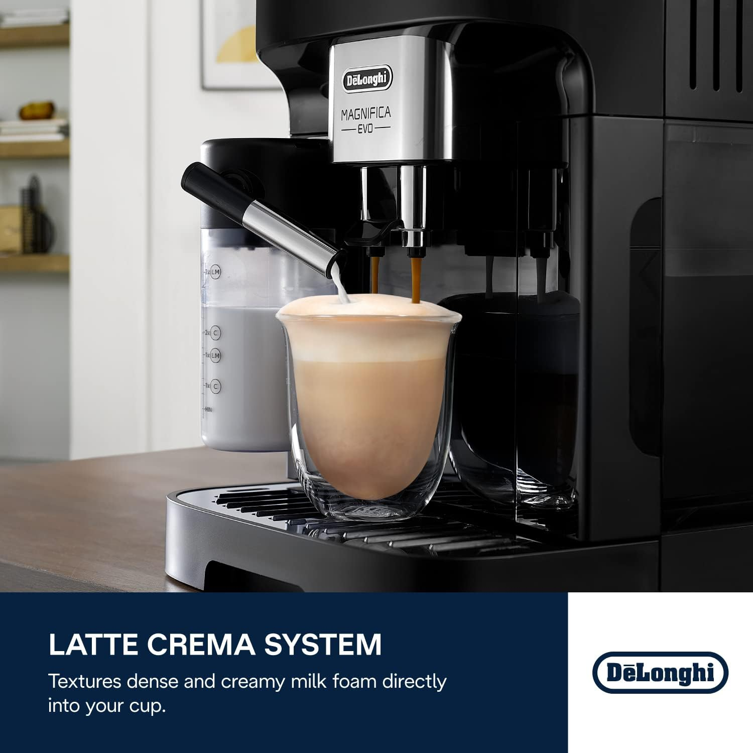 De'Longhi Magnifica Evo, Fully Automatic Coffee Machine, Compact Size, Lattecrema System, Multiple Coffee Recipes, Coloured Display, ECAM290.62.B Black image number 2