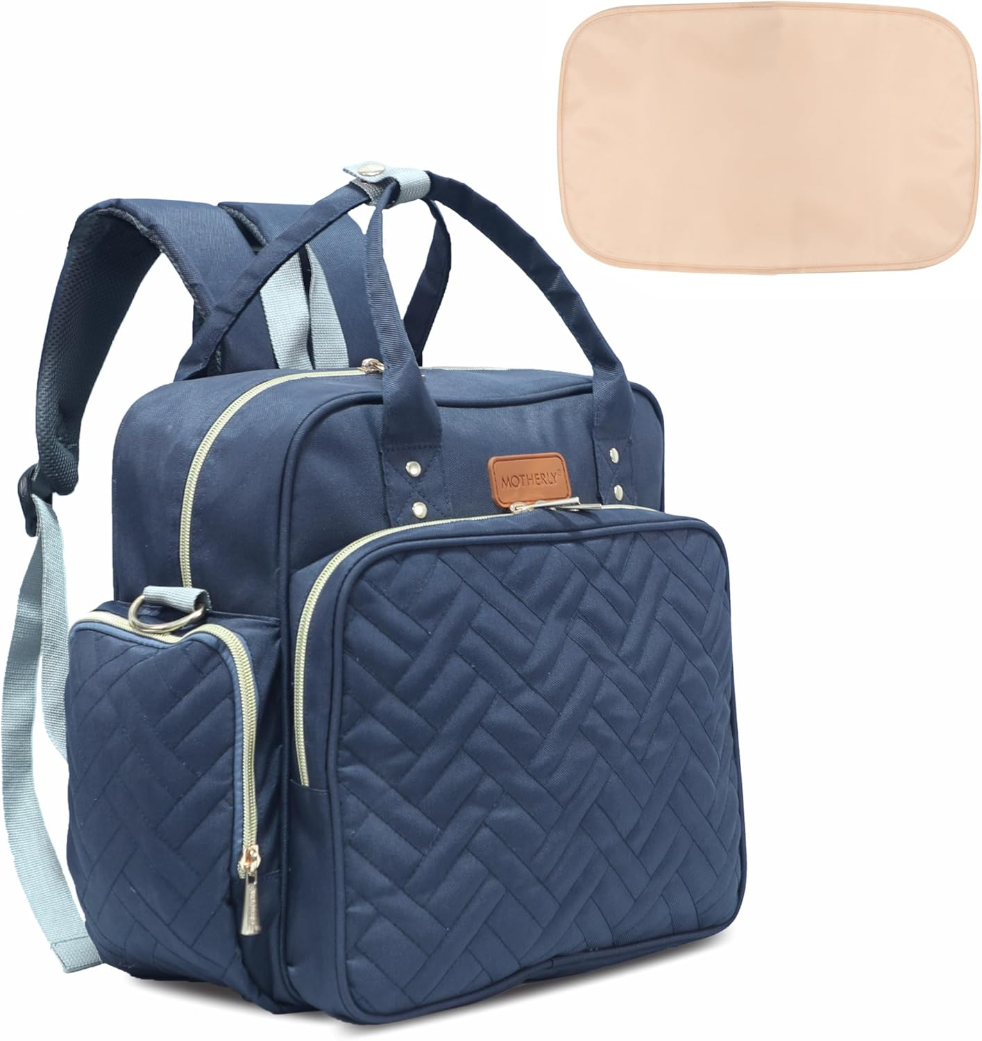 Motherly Quilted Diaper Bag for Mothers for Travel, Maternity Bag for Newborn Baby, Mother Travelling Bag, Multi Pocket Backpack for Moms, Water Resistant Baby Bag with Warranty and Offers (Navy Blue) image number 2