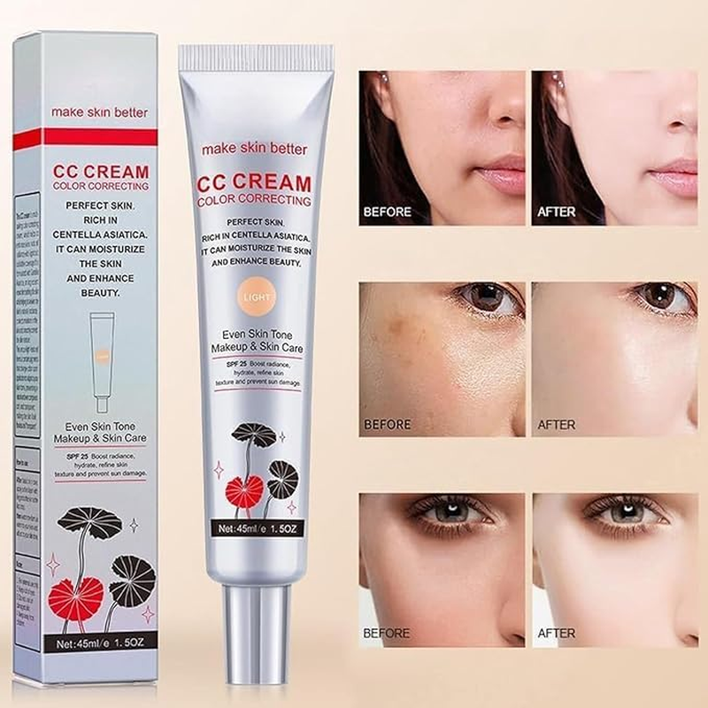 2Pc Korean Color Changing Cc Cream, Multi-Purpose Primer Moisturizing Long-Lasting Face Concealer, Centella Color Correcting CC Cream, Even Skin Tone (Light+Dark) image number 5