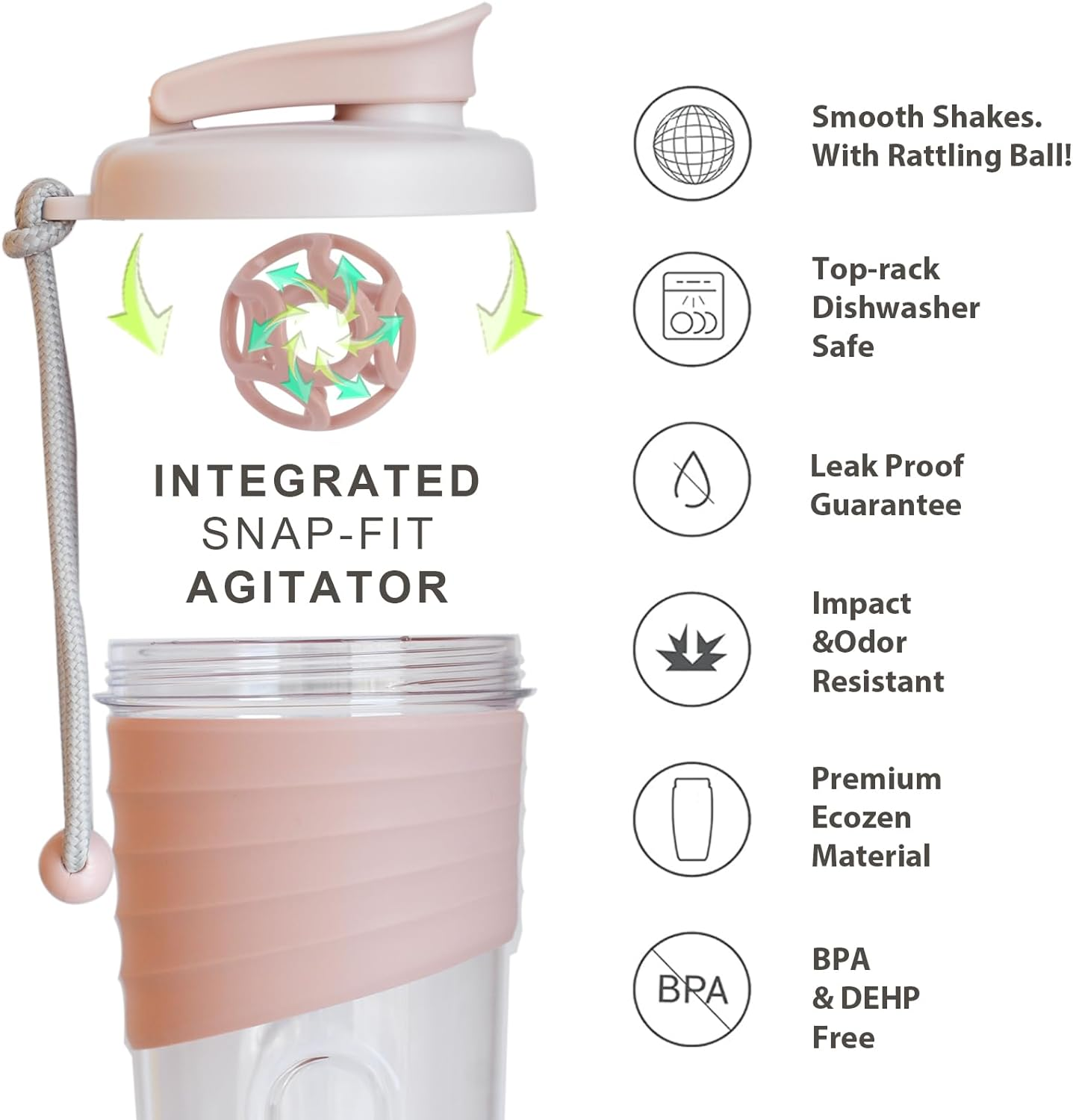 Shaker Bottle for Protein Mixes，24 Oz，Protein Shaker Bottles with Whisk Ball, Mixer Bottle, Protein Bottle,Portable Pre Workout Whey Protein Drink Shaker Cup，Pink - Teal image number 2