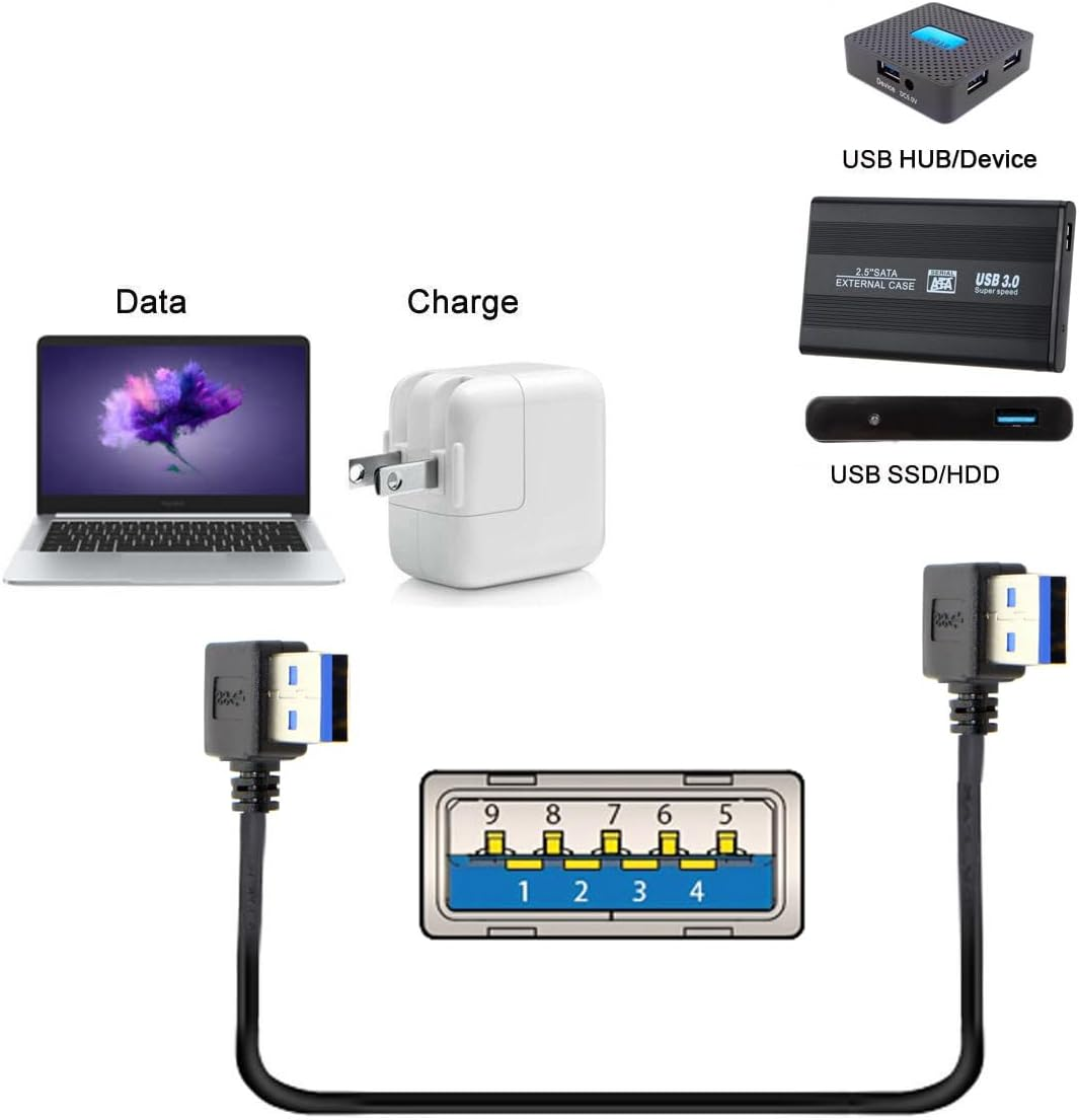 CY 20Cm USB 3.0 Type a 90 Degree Right Angled to Right Angled Data Cable for Hard Drive Computer image number 4