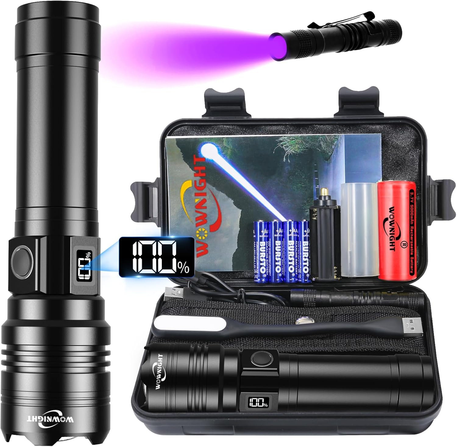 WOWNIGHT LED Torch Rechargeable Flashlights,30000 Lumens Super Bright Handheld Torches,Powerful Tactical Torch Light,Waterproof Torch Flash Light for Emergency Camping Hiking Dog Walking Gift image number 5