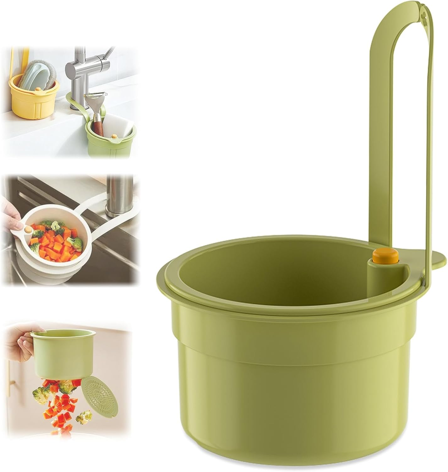 Hanging Silicone Sink Strainer Basket, Food Waste Drain Basket with Handle, Kitchen Garbage Filter Holder for Sink (White)