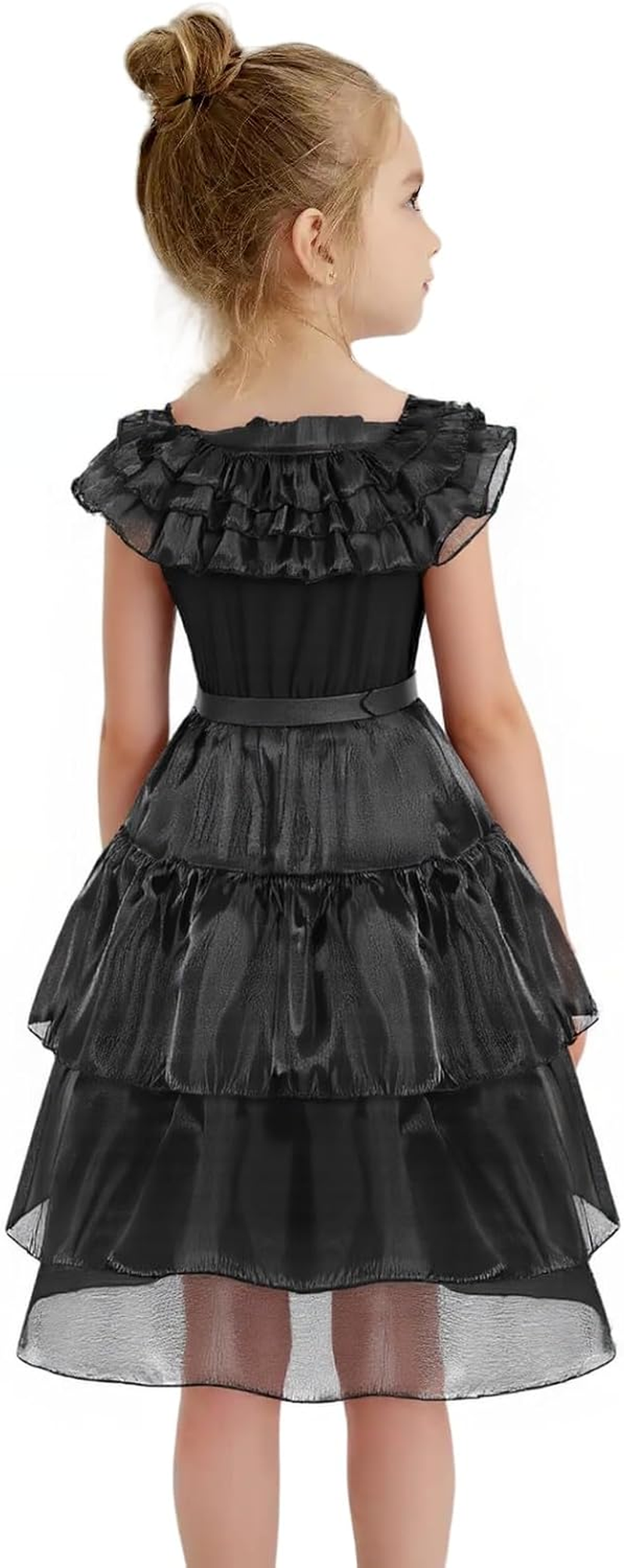 Black Addams Costume for Girl Family Dress up Halloween Outfits Costumes Cosplay Party Dress with Wig,Necklace image number 1