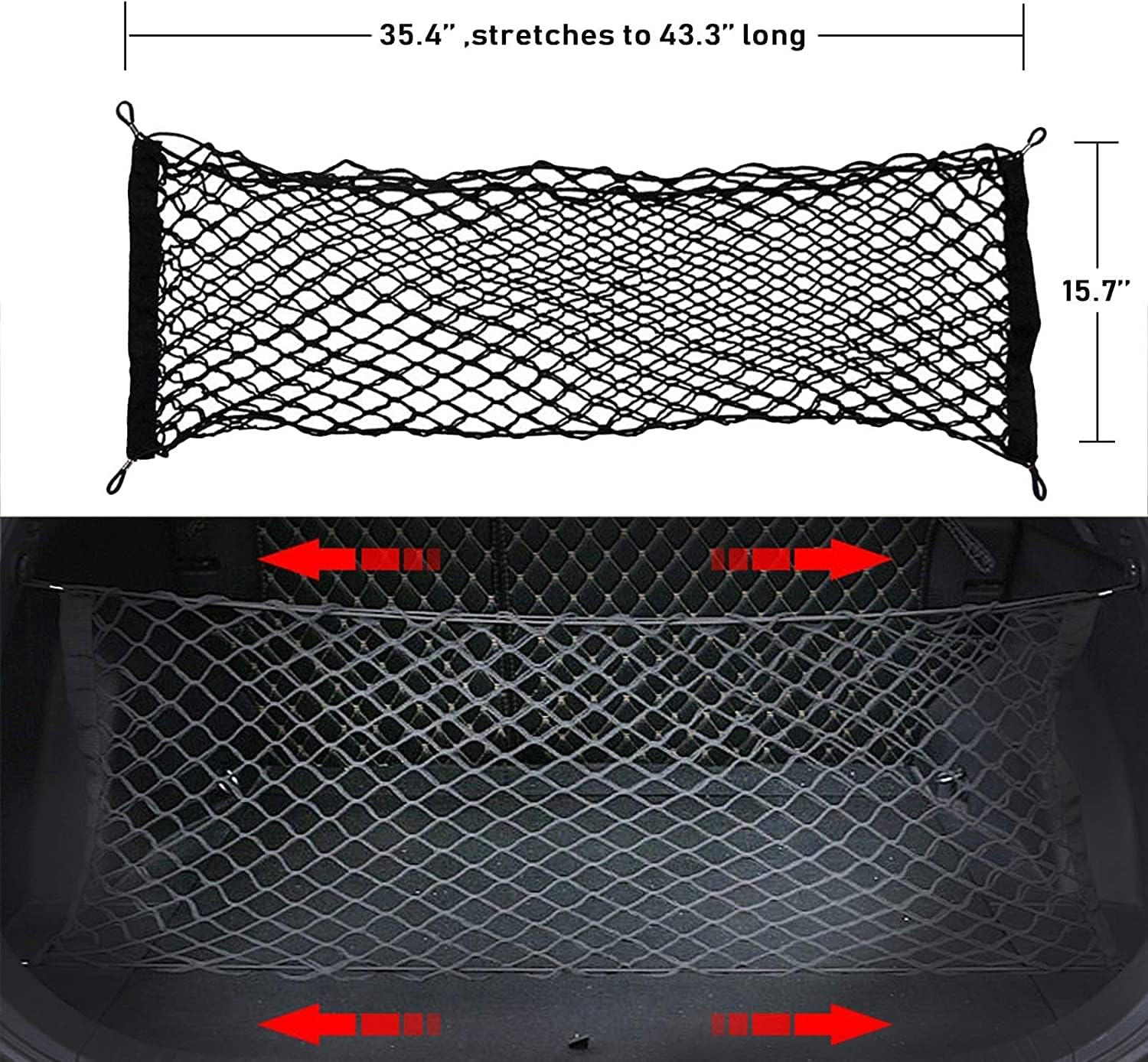 Car Rear Cargo Net, Heavy Duty Cargo Net Stretchable, Adjustable Elastic Storage Organizer Net, Trunk Cargo Storage Net with Hooks, Universal Fit for Car, Vehicle, SUV (35.4"X15.8") image number 4