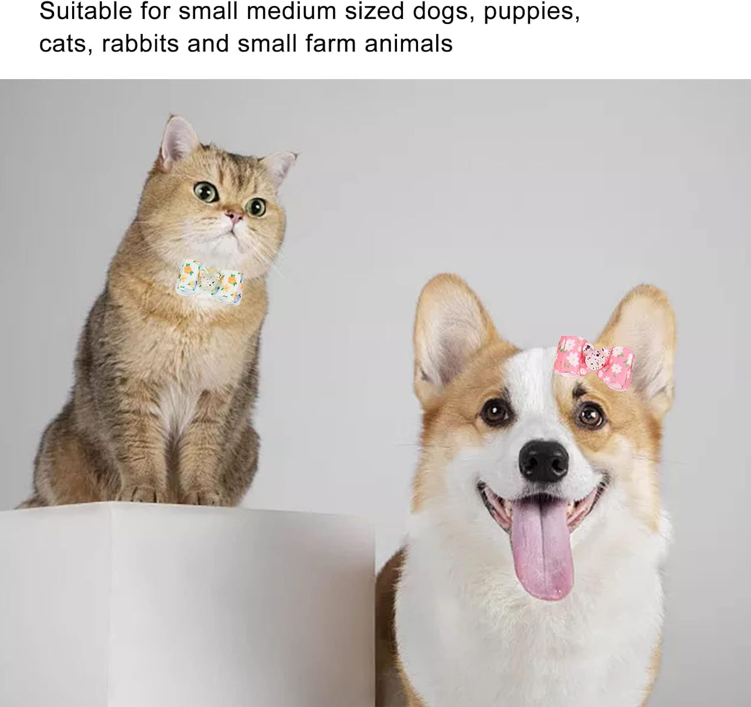 JOROBURO 16 Pcs Dog Hair Bows, Floral Pattern Multicolor 2 Layer Butterfly Bow, Pet Hair Bowknot Pet Grooming Hair Accessories with Rubber Bands for Dog Puppy Cat image number 1