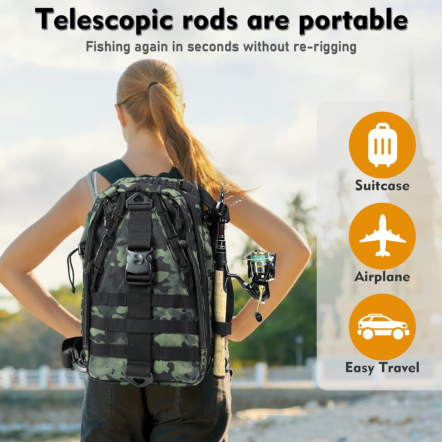 EOW XPEDITE Portable Telescopic Spinning Fishing Rods, 24T Rod Blanks & Solid Carbon Tip, Comfortable Cork Handle, Travel Rod, Fresh & Salt Water Fishing, Light Weight and Short Collapsible Rods image number 2